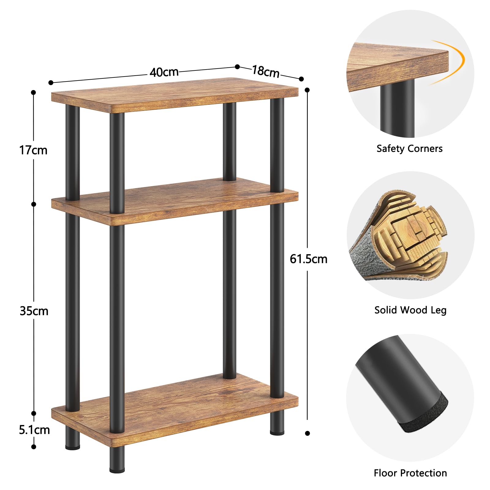 APICIZON Narrow Side Table | 3-Tier Slim End Table with Magazine Rack
