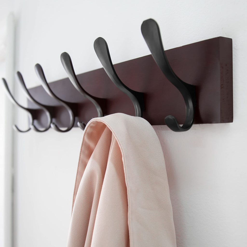 SKOLOO Wall Mount Coat Rack – 2 Pack Rustic Pine Wood Hooks, Brown