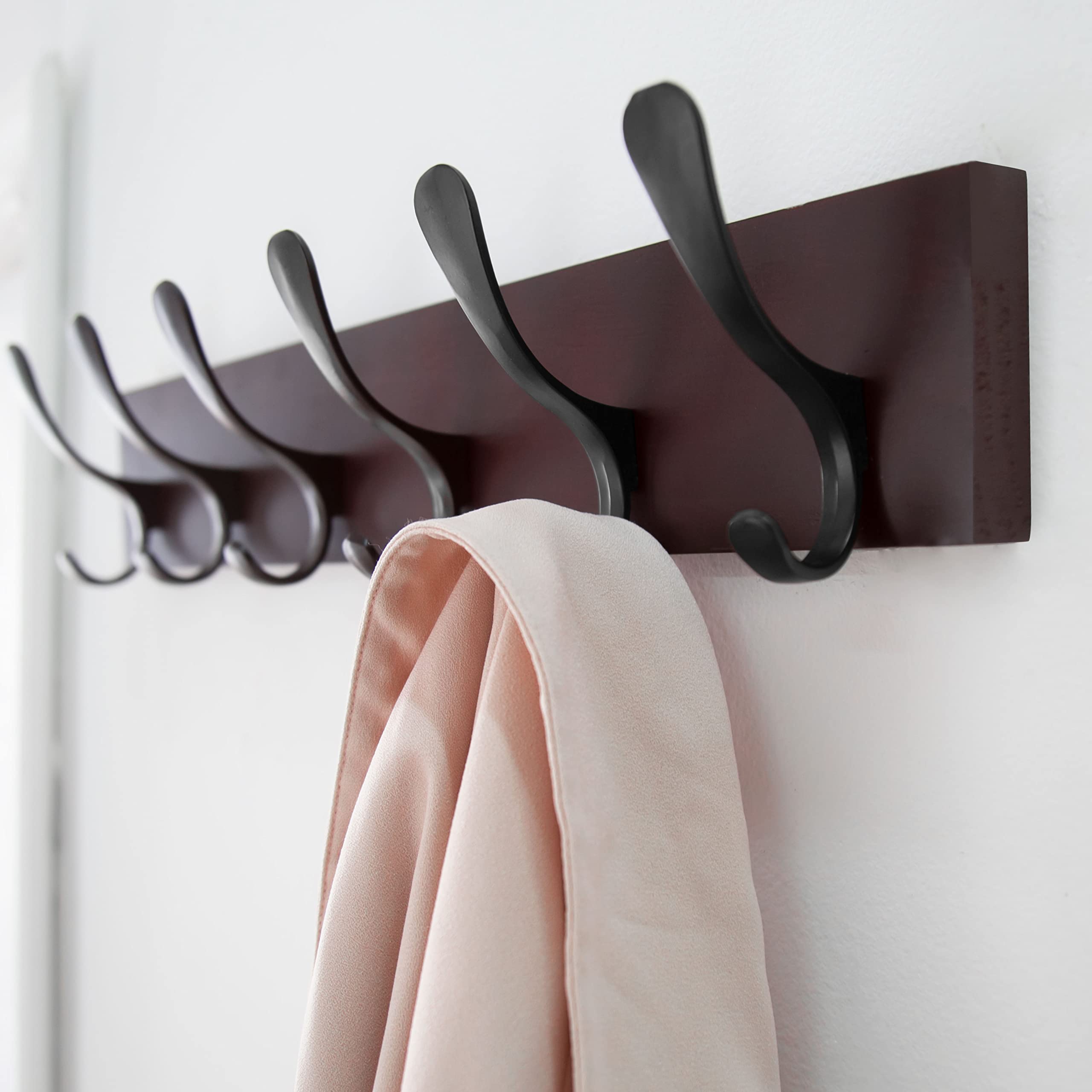 SKOLOO Wall Mount Coat Rack – 2 Pack Rustic Pine Wood Hooks, Brown