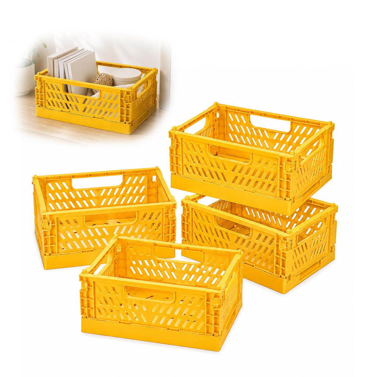 PIANKEKE 4 Pcs Collapsible Storage Boxes, Stackable Storage Baskets, Folding Crates, Foldable Basket - image 1