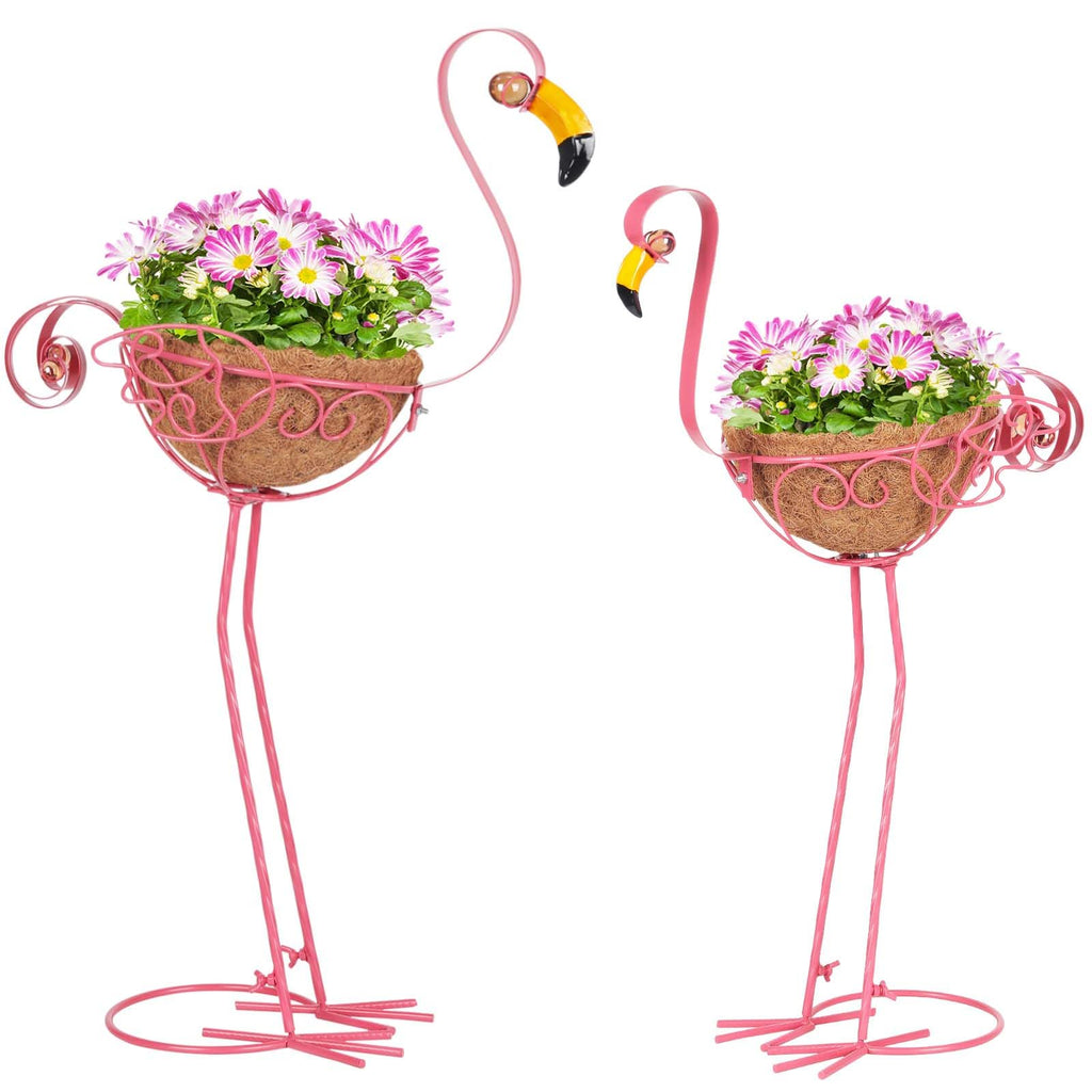 Jolof Store Flamingo Metal Garden Planters | Set of 2 Pink Outdoor Decor