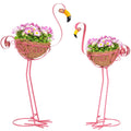 Jolof Store Flamingo Metal Garden Planters | Set of 2 Pink Outdoor Decor
