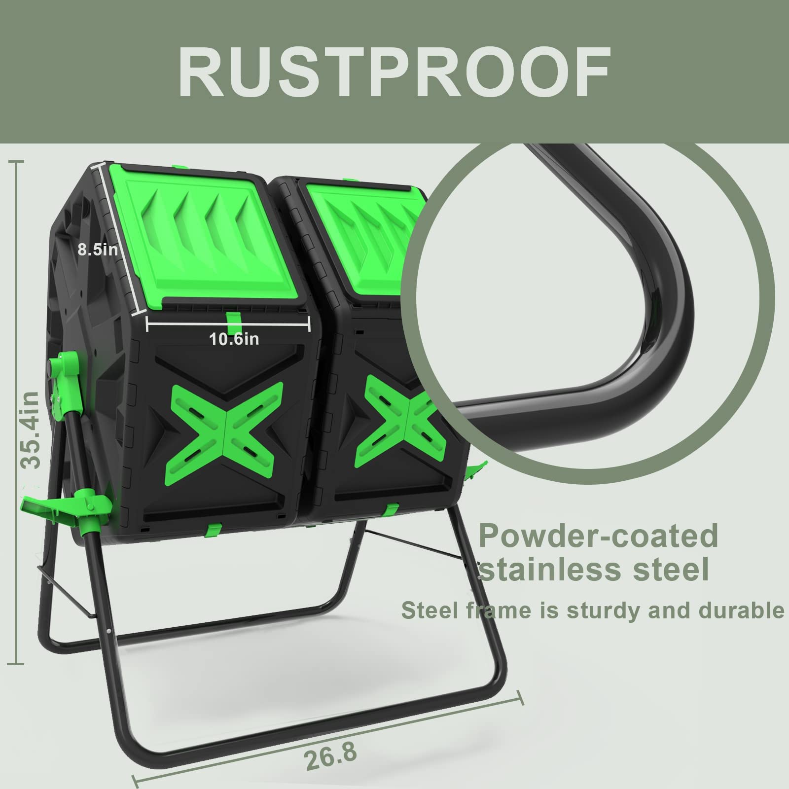 140L Dual Chamber Rotating Compost Bin Tumbler – Black & Green