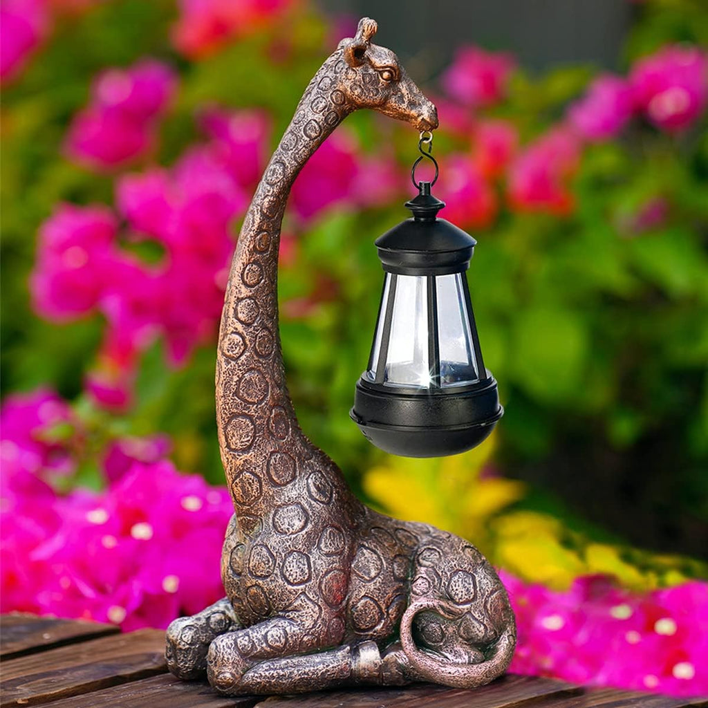 Goodeco Giraffe Garden Statue with Solar Lantern - 28cm Outdoor Ornament
