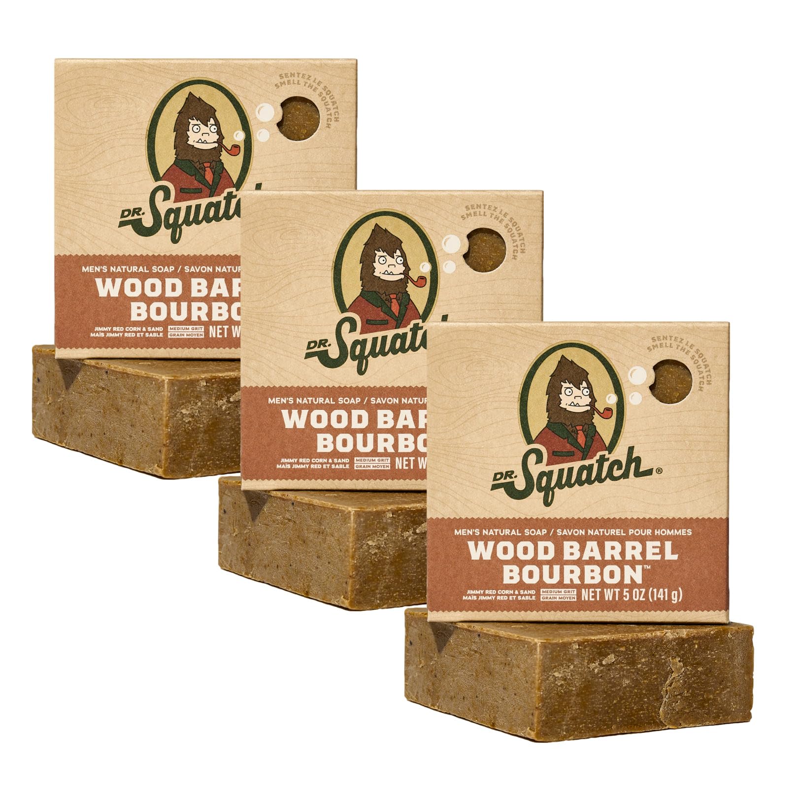 Dr. Squatch Wood Barrel Bourbon Natural Men's Bar Soap – 3-Pack