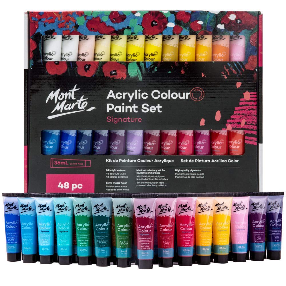 Mont Marte Acrylic Paint Set – 48 Colors, 36ml – Semi-Matte Finish