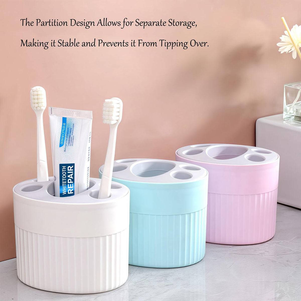Toothbrush Holder for Bathroom Countertop, Multi-Slot Toothbrush Caddy with Drainage, Detachable Design, Non-Slip Base, Toothpaste Organizer1, Blue