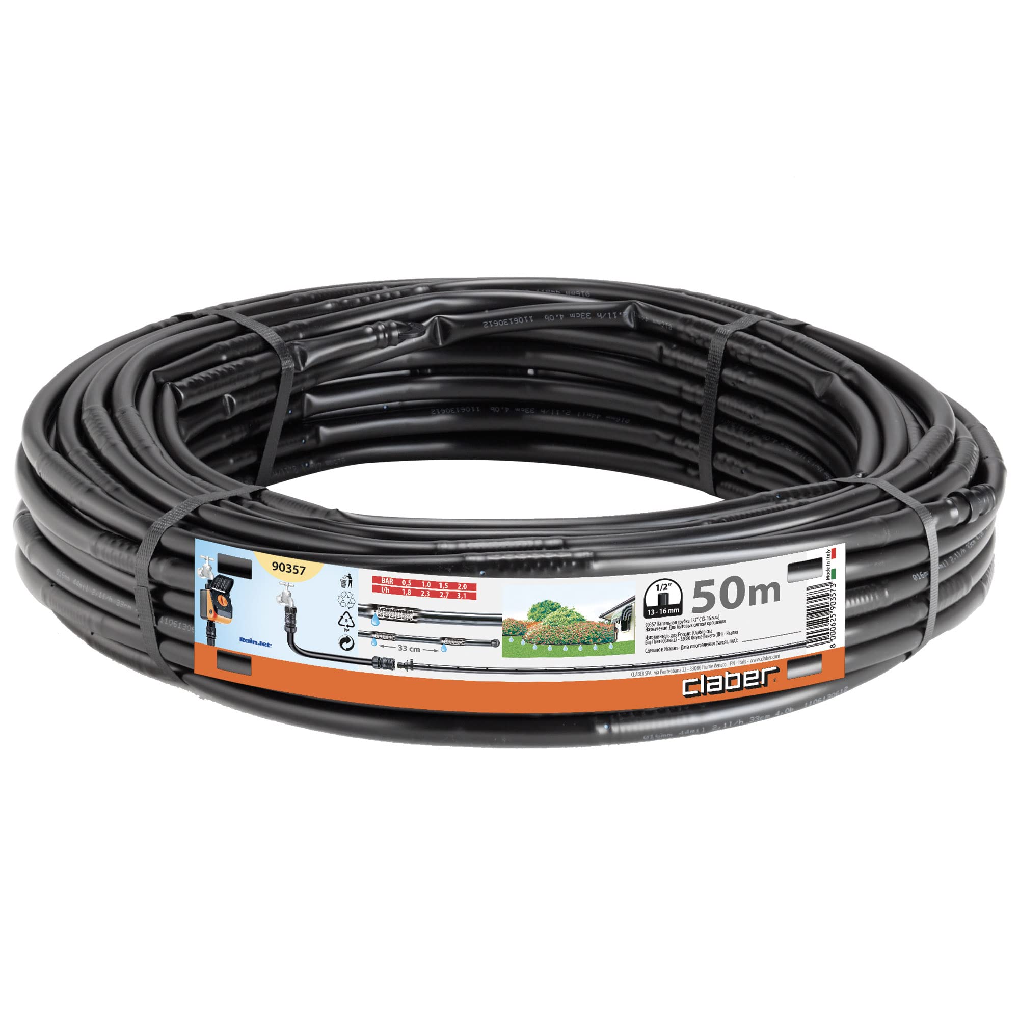 Claber 90357 Drip Irrigation Hose – Black Polyethylene 1/2 Inch, 50m