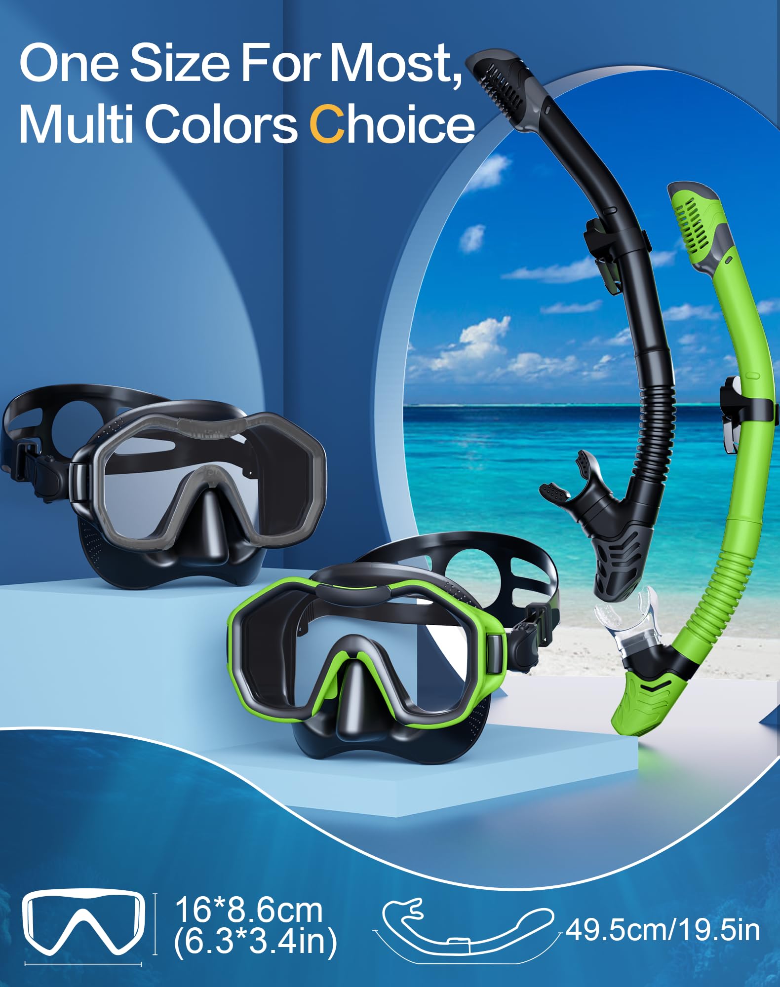 Lealinga 2-Pack Snorkel Set | Anti-Fog Panoramic Mask & Dry Top Snorkel