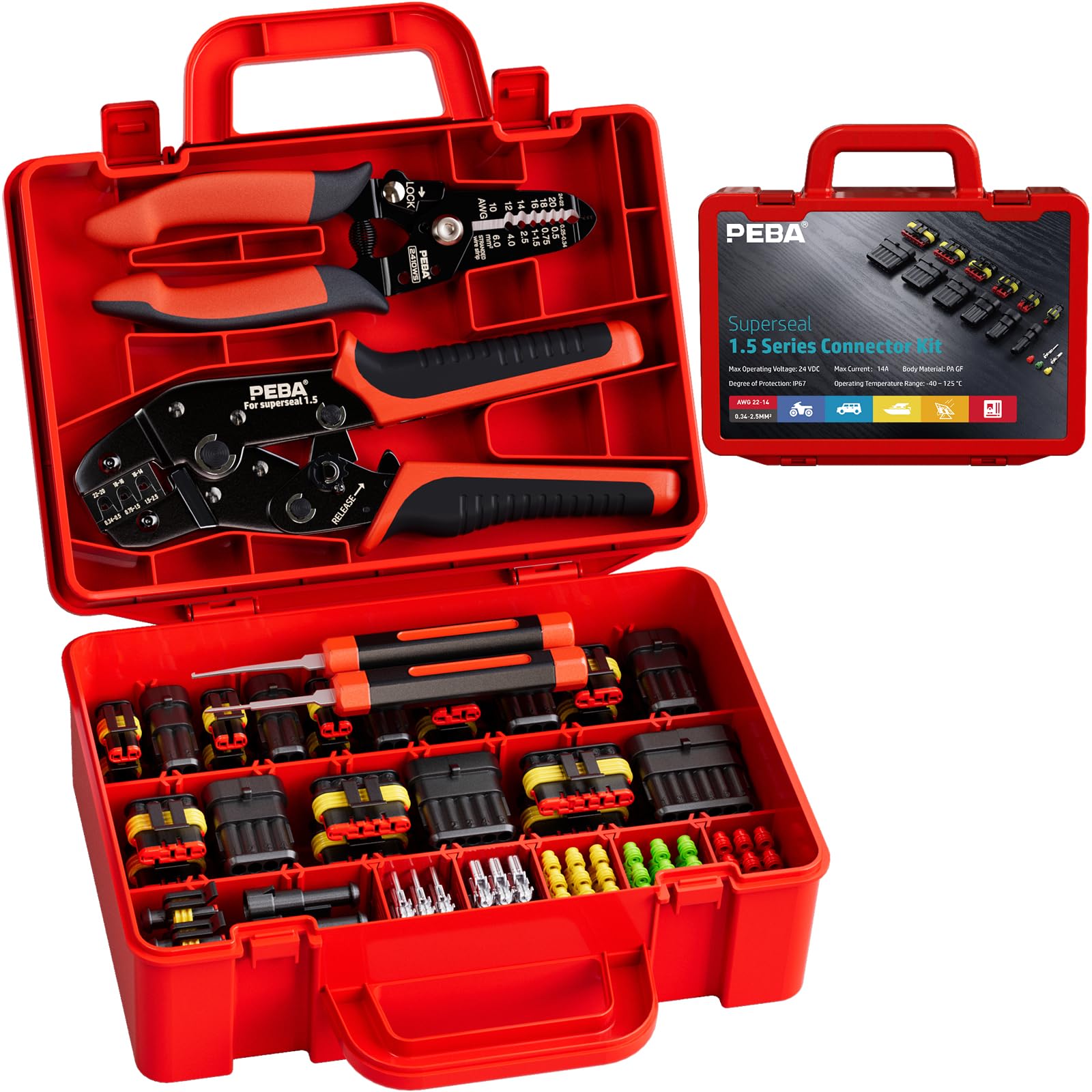 PEBA Waterproof Car Electrical Connector Kit with Ratchet Crimper Tool