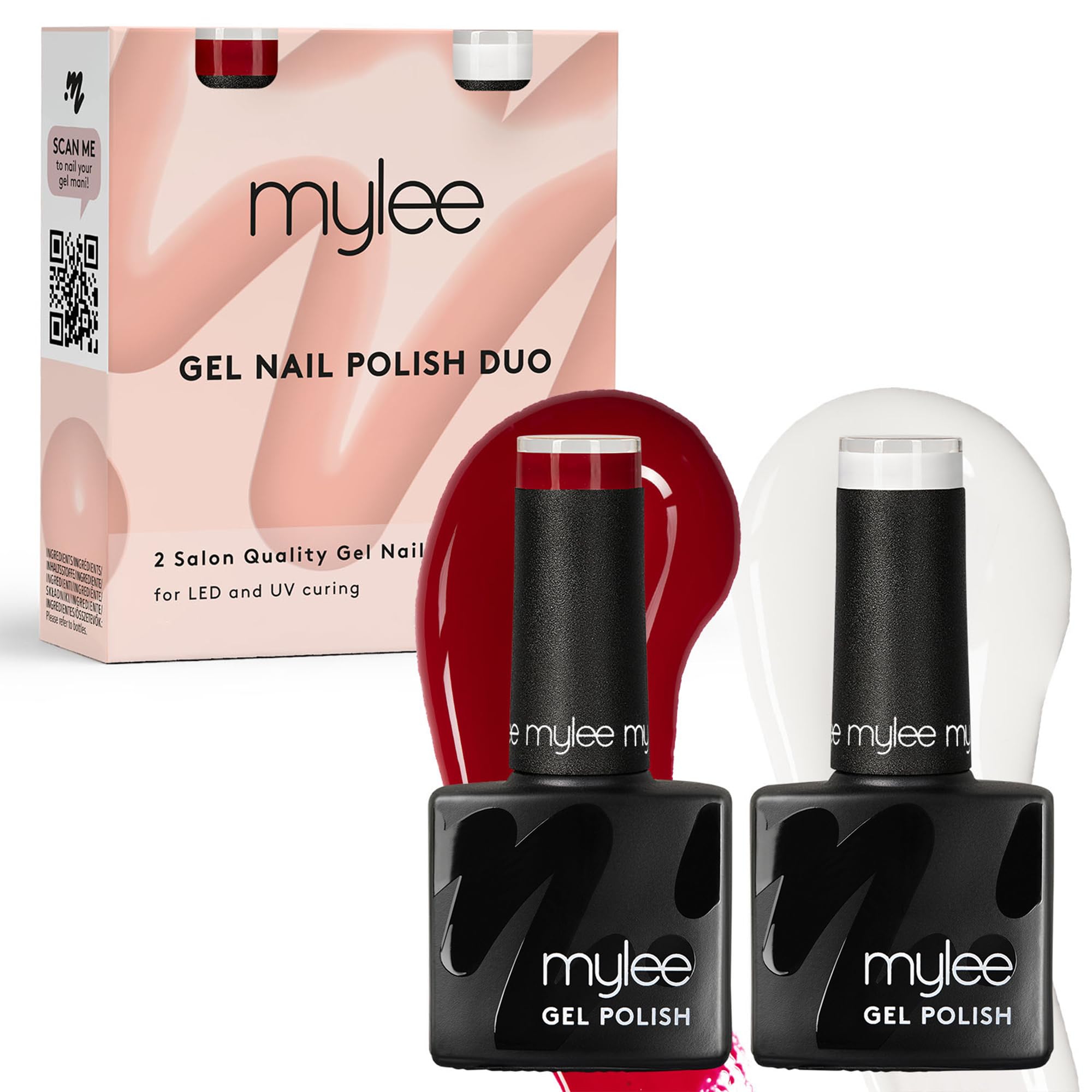 Mylee Sweetheart Gel Nail Polish Duo Set – Red & White UV/LED 2x8ml