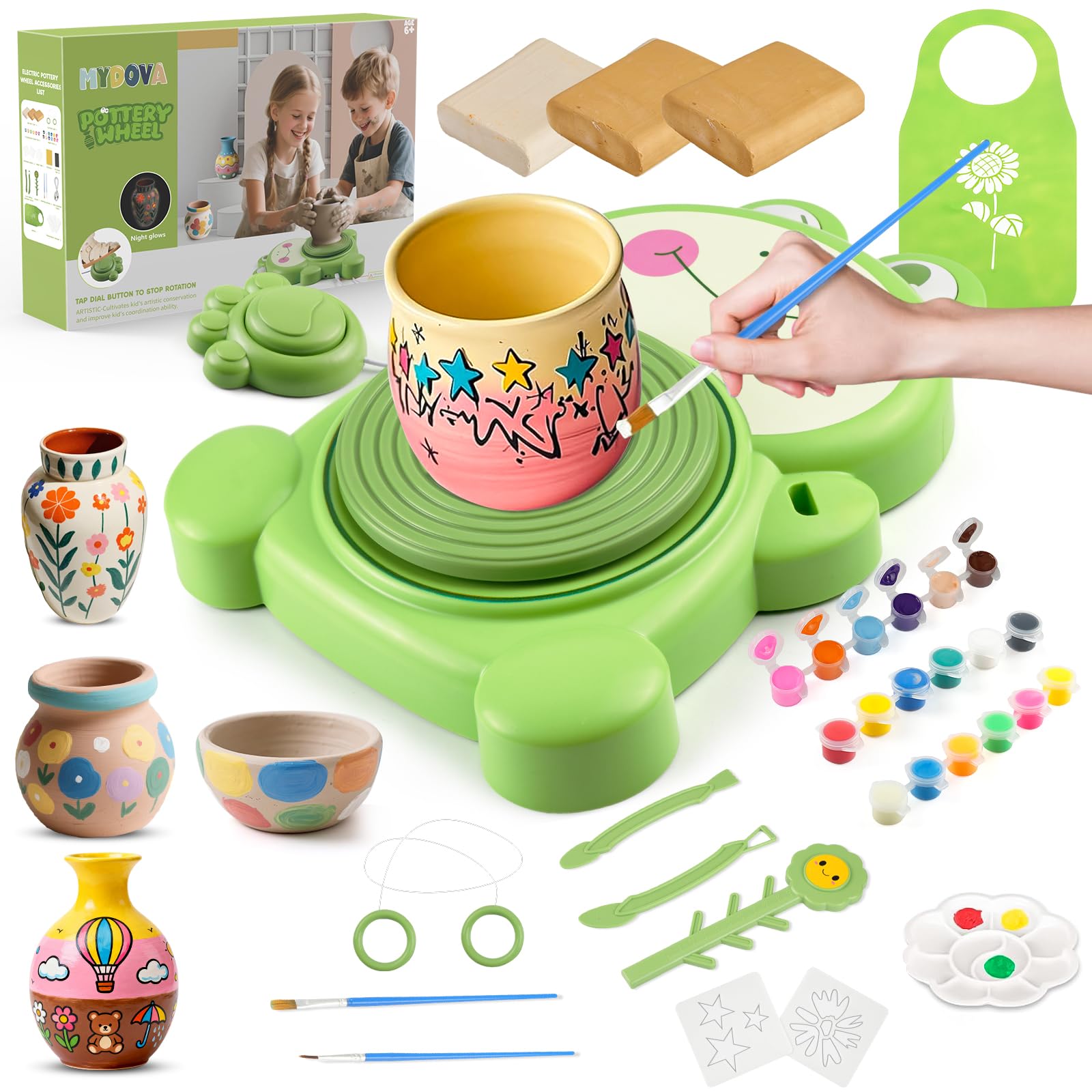 MYDOVA Pottery Wheel for Kids – Complete Air Dry Clay Painting Kit