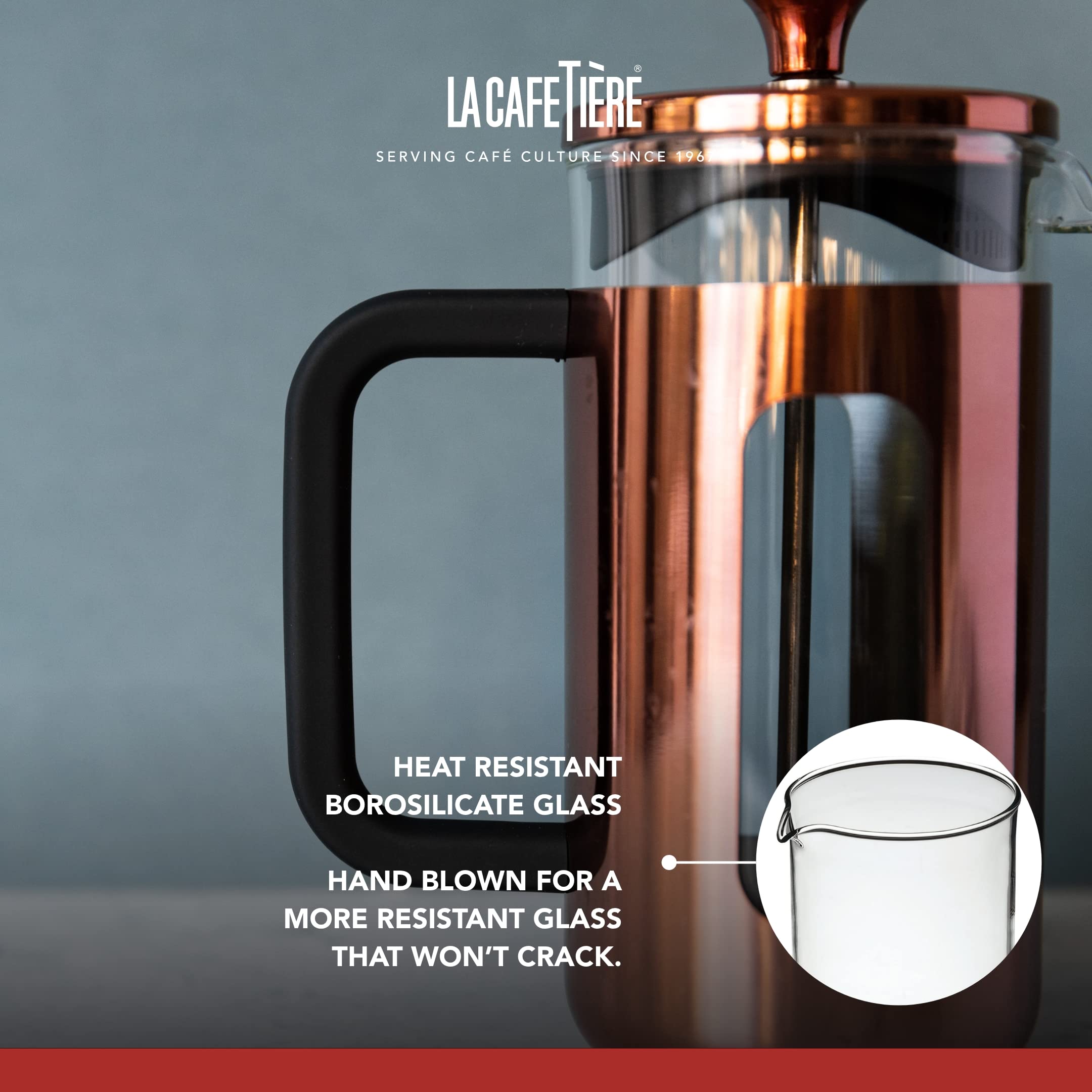 La Cafetière Pisa French Press | 8-Cup Copper Stainless Steel Cafetière