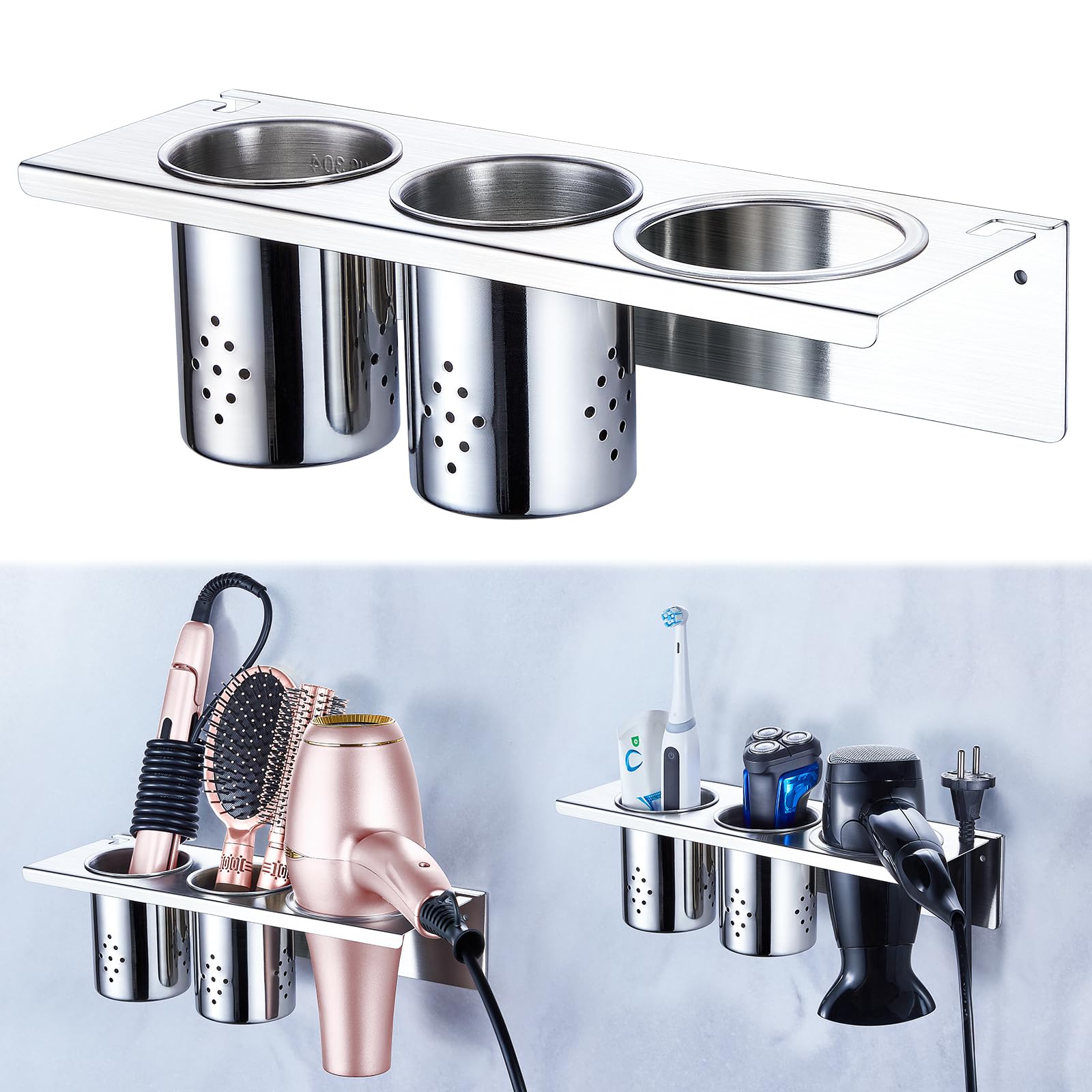 XILIMEN Wall Mounted Hair Dryer Holder | Stainless Steel Hair Tool Organizer
