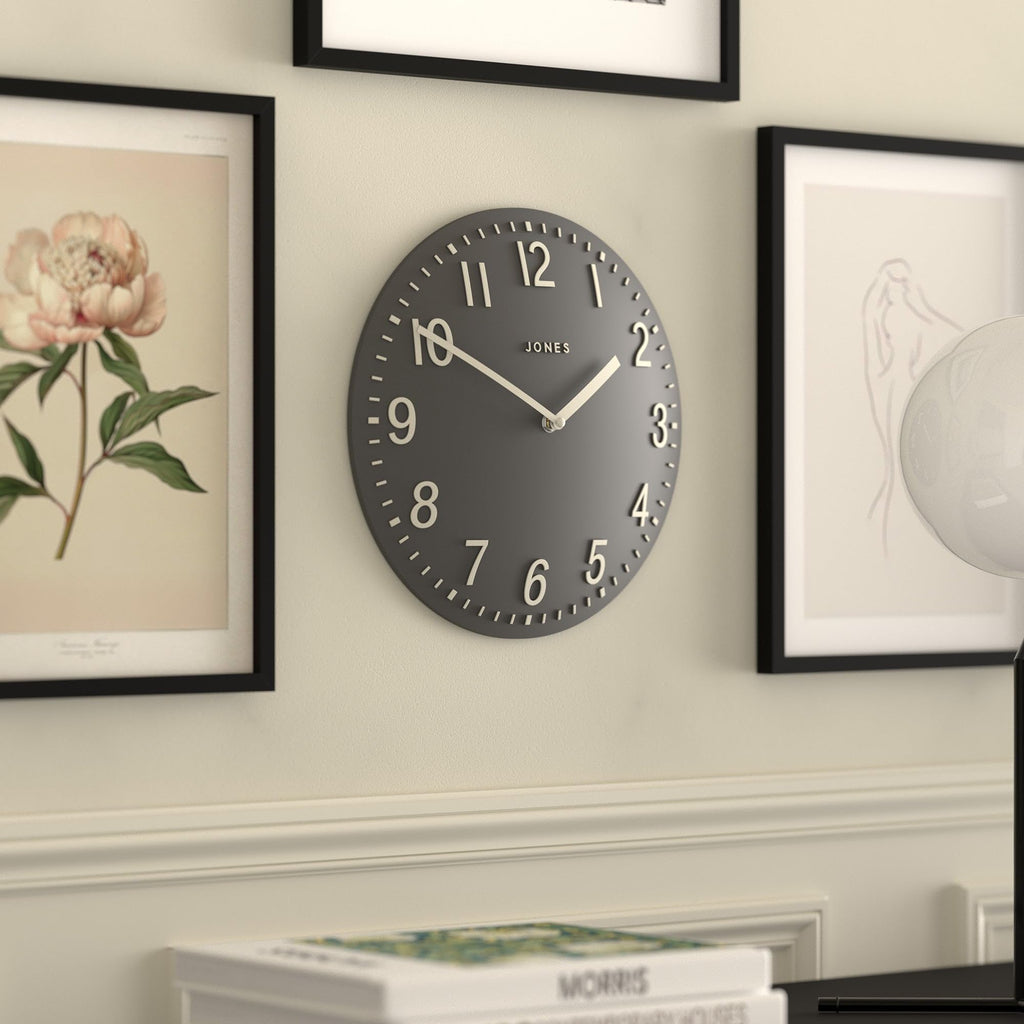 Jones Clocks Chilli Modern Wall Clock – 30cm Dark Grey Acrylic