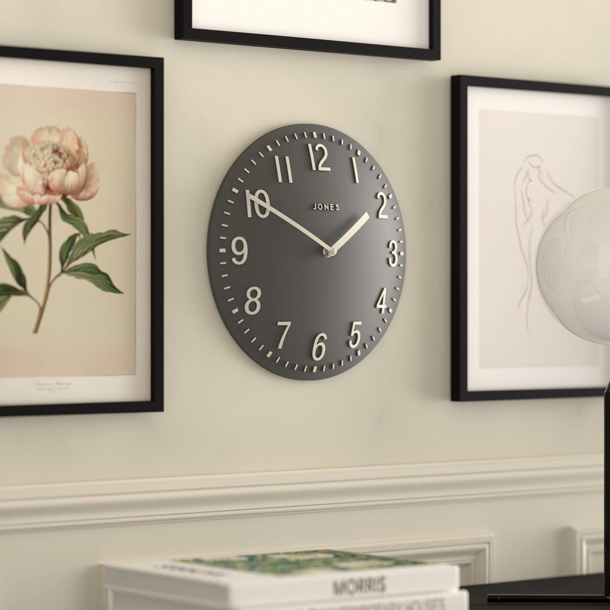 Jones Clocks Chilli Modern Wall Clock – 30cm Dark Grey Acrylic