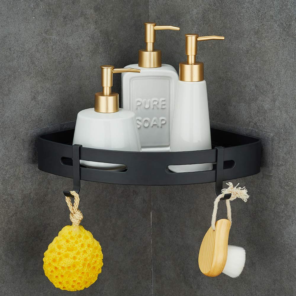 GRICOL Shower Corner Shelf – Rustproof Metal Adhesive Caddy in Black