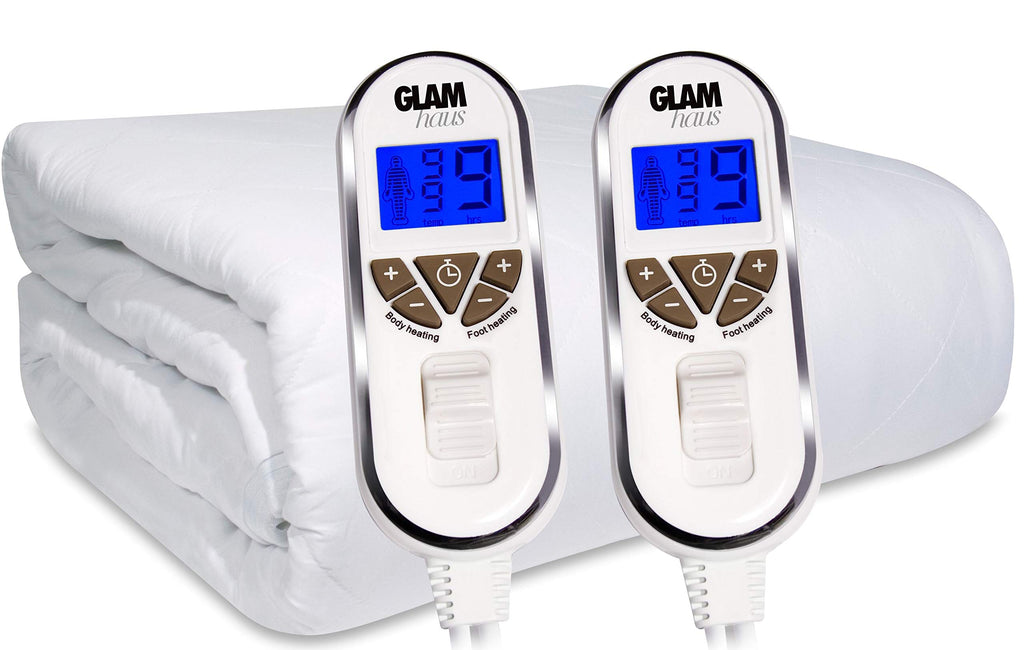 GlamHaus Super King Electric Blanket | Dual Control Quilted Cotton Fitted