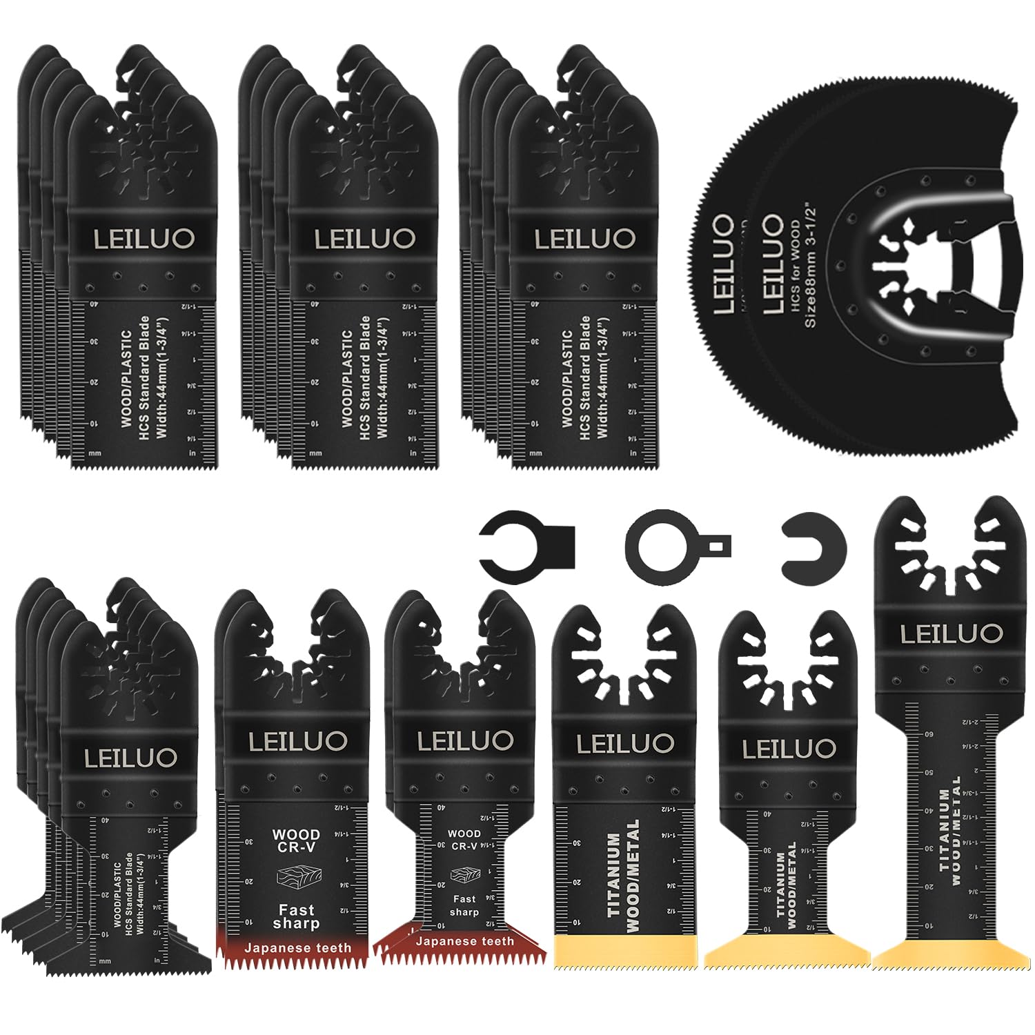 LEILUO 32 Pcs Titanium Multitool Blade Kit for Wood & Nails with Bag