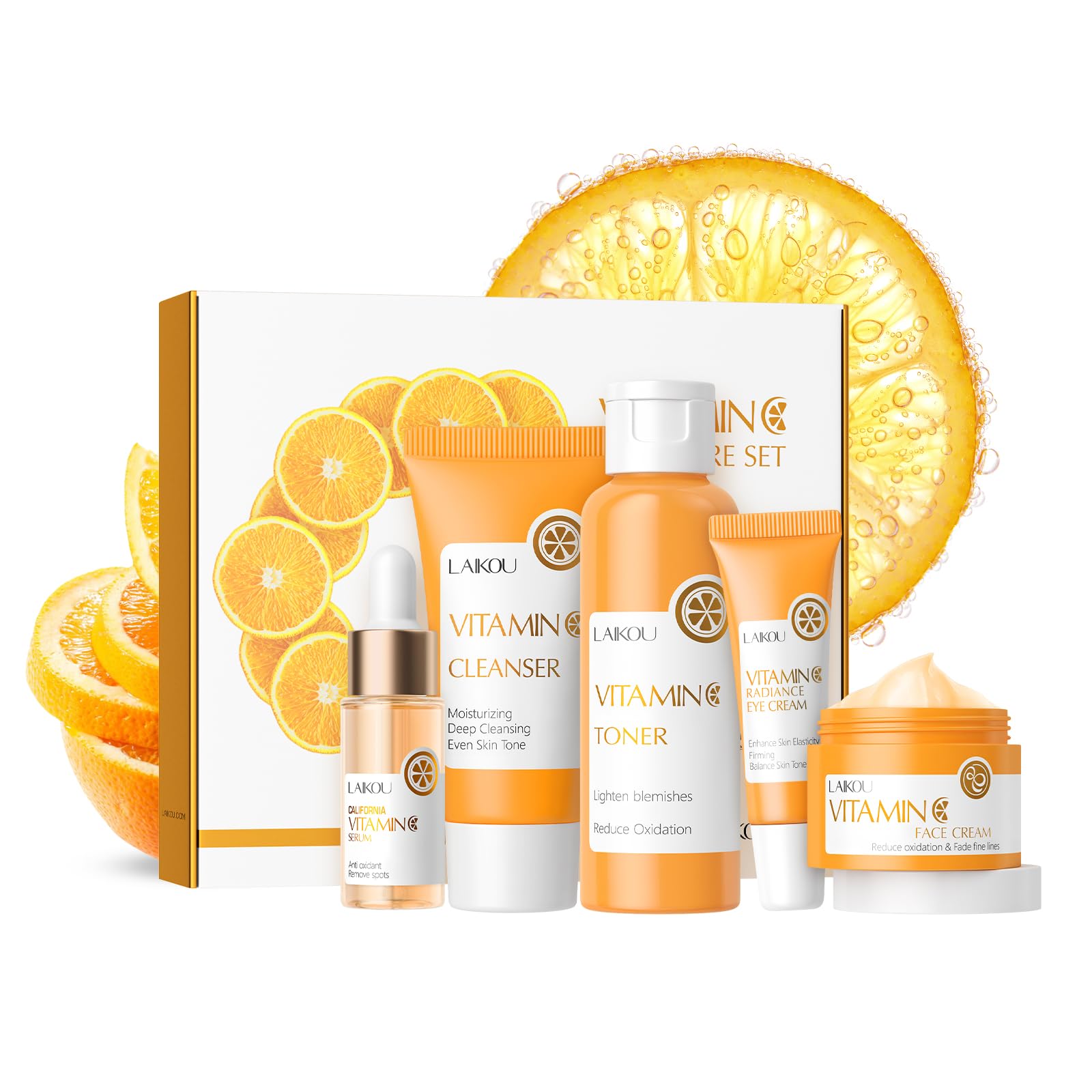 LAIKOU Vitamin C Skincare Set | 5-Piece Anti-Aging Facial Care Gift Kit