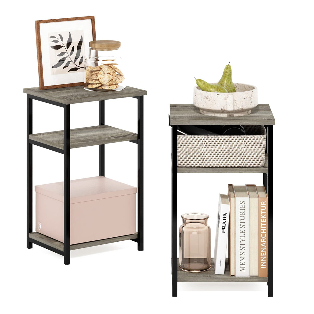 Furinno JUST Side Table Set of 2, 3-Tier Modern Metal Frame End Table with Open Shelf, Night Stand, Bedside Table, Easy Assembly,for Living Room - image 2