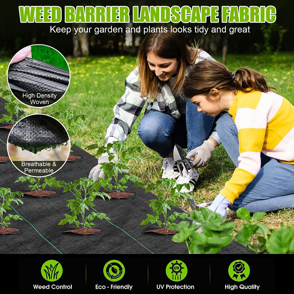 BEGONDIS Heavy Duty Weed Control Membrane 25m x 2m with Garden Pegs