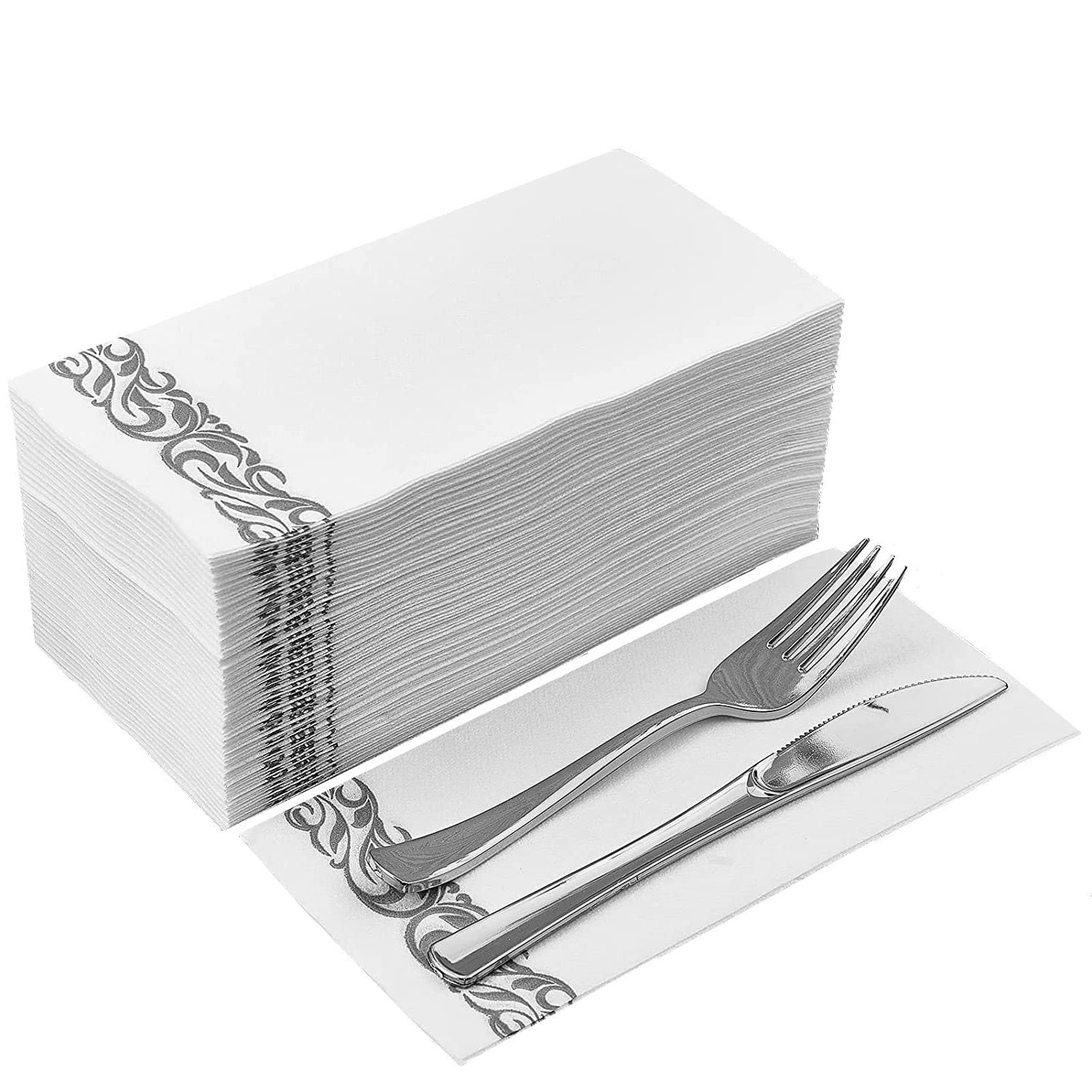 DADAWU Linen-Feel Disposable Guest Towels | Grey Paper Napkins - 50 Pack