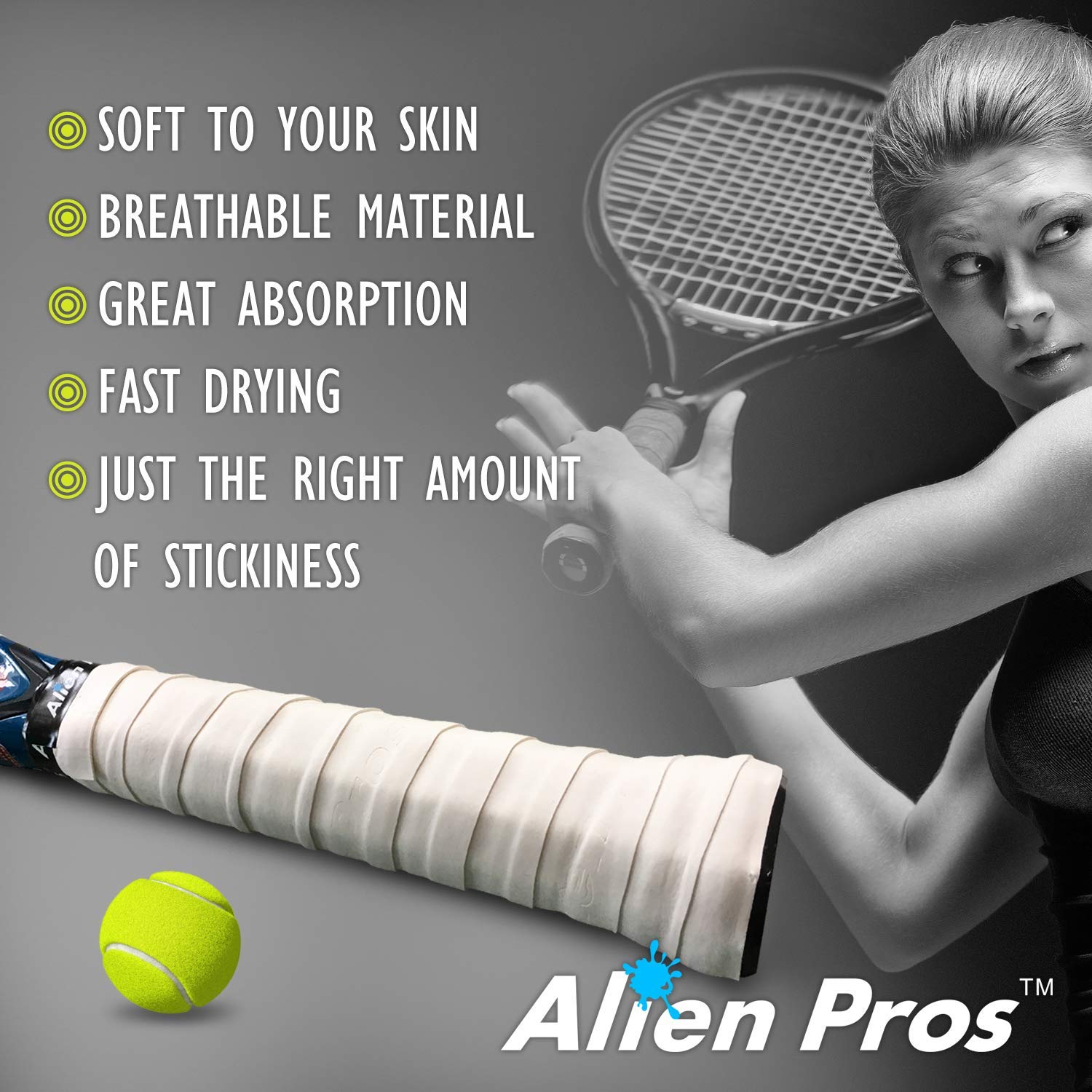 Alien Pros Tennis Racket Overgrip - 60 Pack Precut Dry Feel Tape