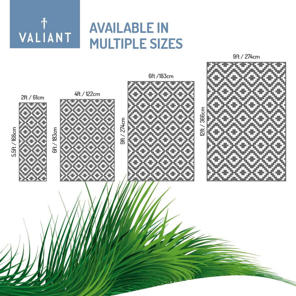 Valiant Outdoor XL Waterproof Rug – Grey Geometric Patio Mat – 3.6m x 2.7m