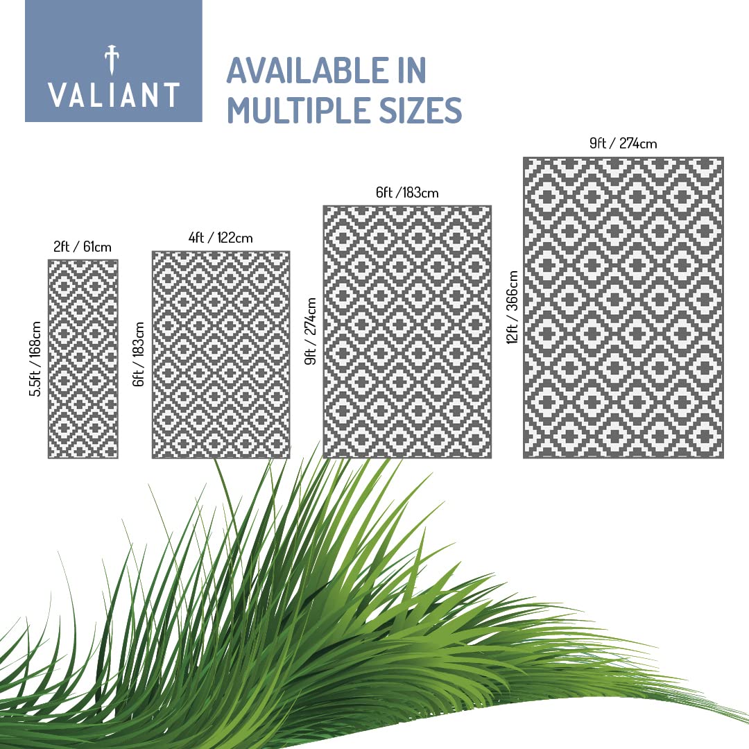 Valiant Outdoor XL Waterproof Rug – Grey Geometric Patio Mat – 3.6m x 2.7m