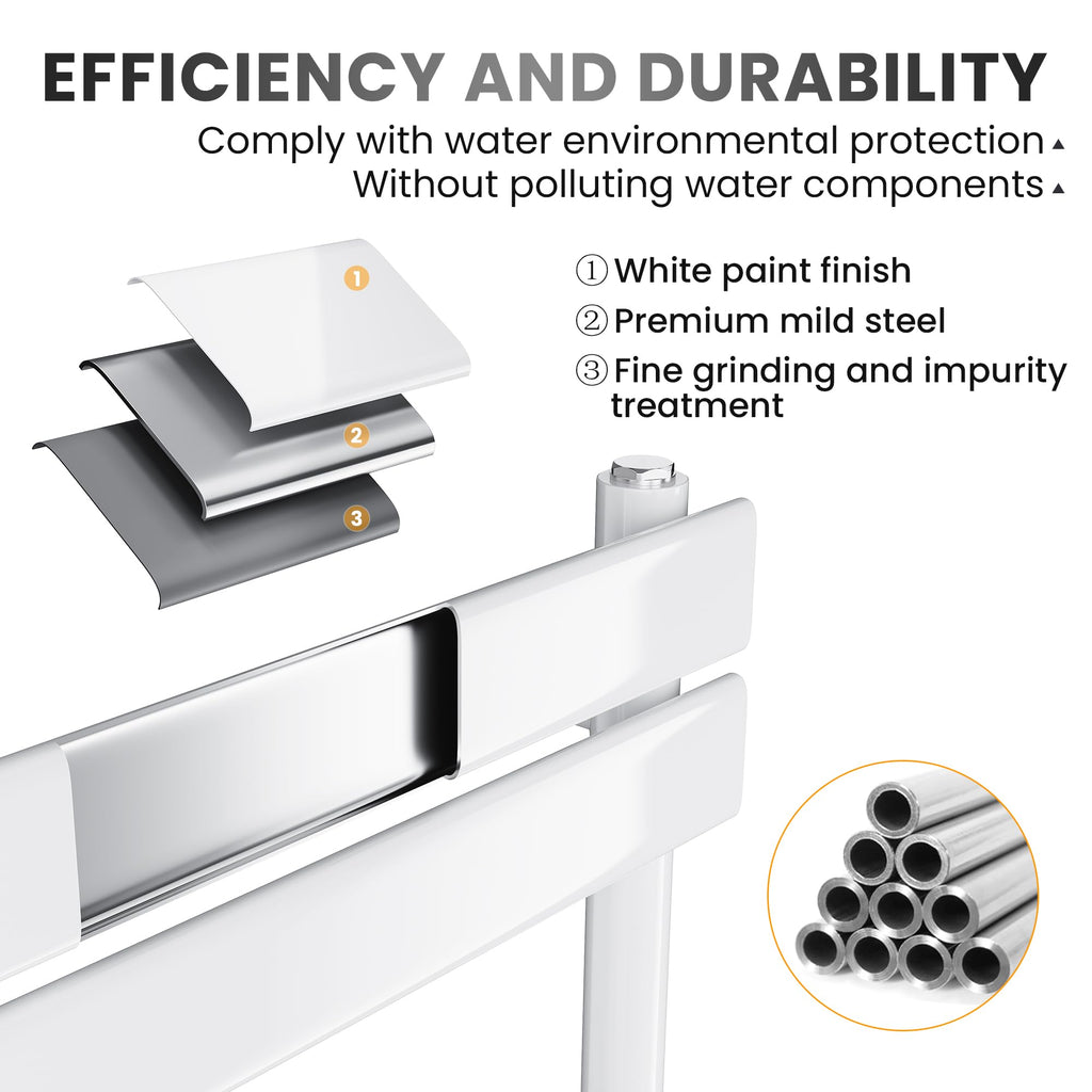 ELEGANT 1600 x 600mm White Flat Panel Bathroom Heated Towel Rail