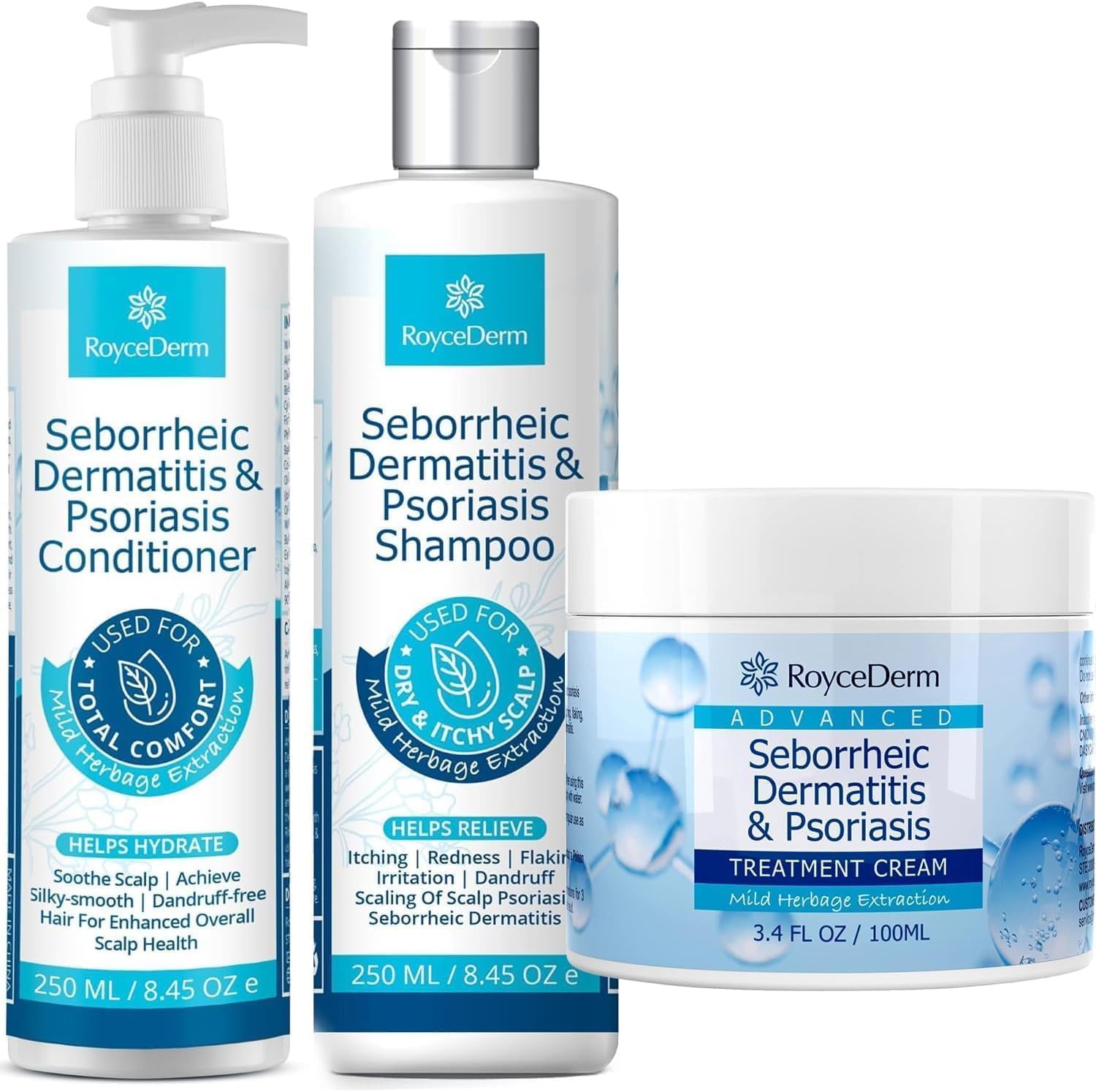 Roycederm Seborrheic Dermatitis & Psoriasis Cream, Shampoo & Conditioner Set