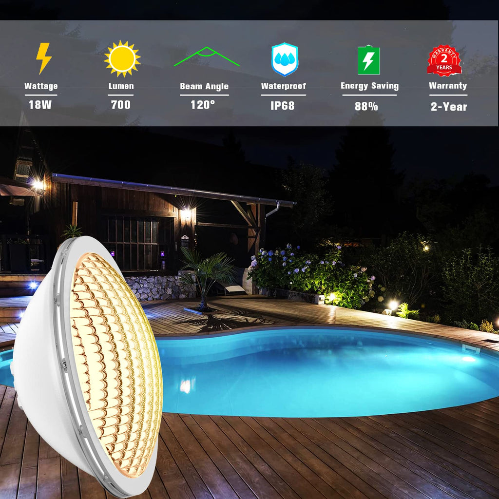 LyLmLe LED Pool Lighting PAR56 - 18W IP68 Waterproof Underwater Light