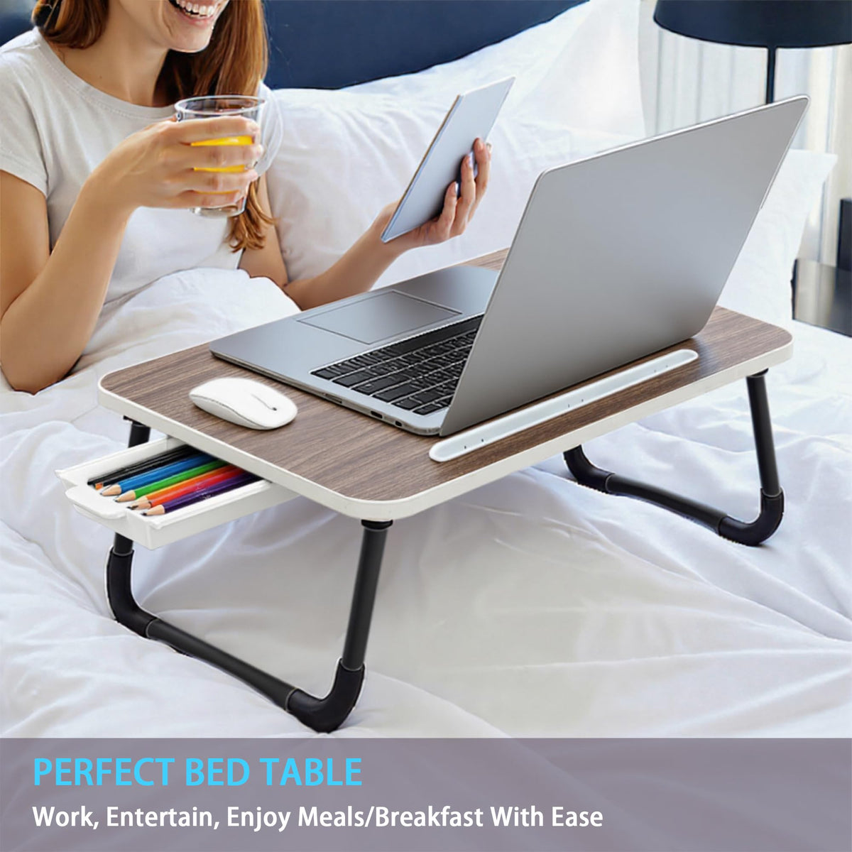 Small Lap Desk，Laptop Bed Desk 48 x30 cm for Breakfast in Bed, Work and Study, Home Office, Laptop Stand for Sofa、Couch、Bed, Small Brown 48x30