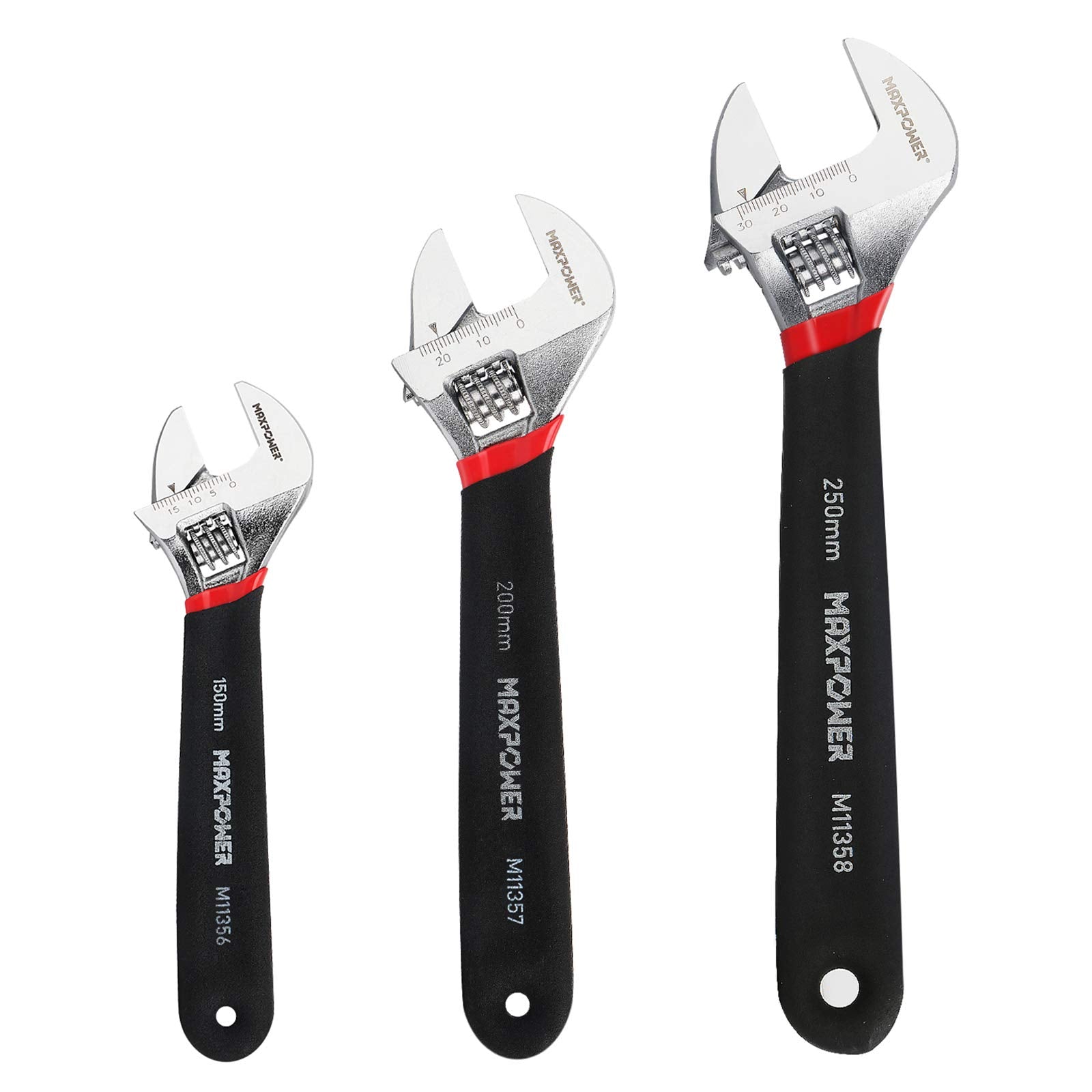 MAXPOWER 3-Piece Adjustable Wrench Set with Soft Grip (6, 8, 10-Inch)