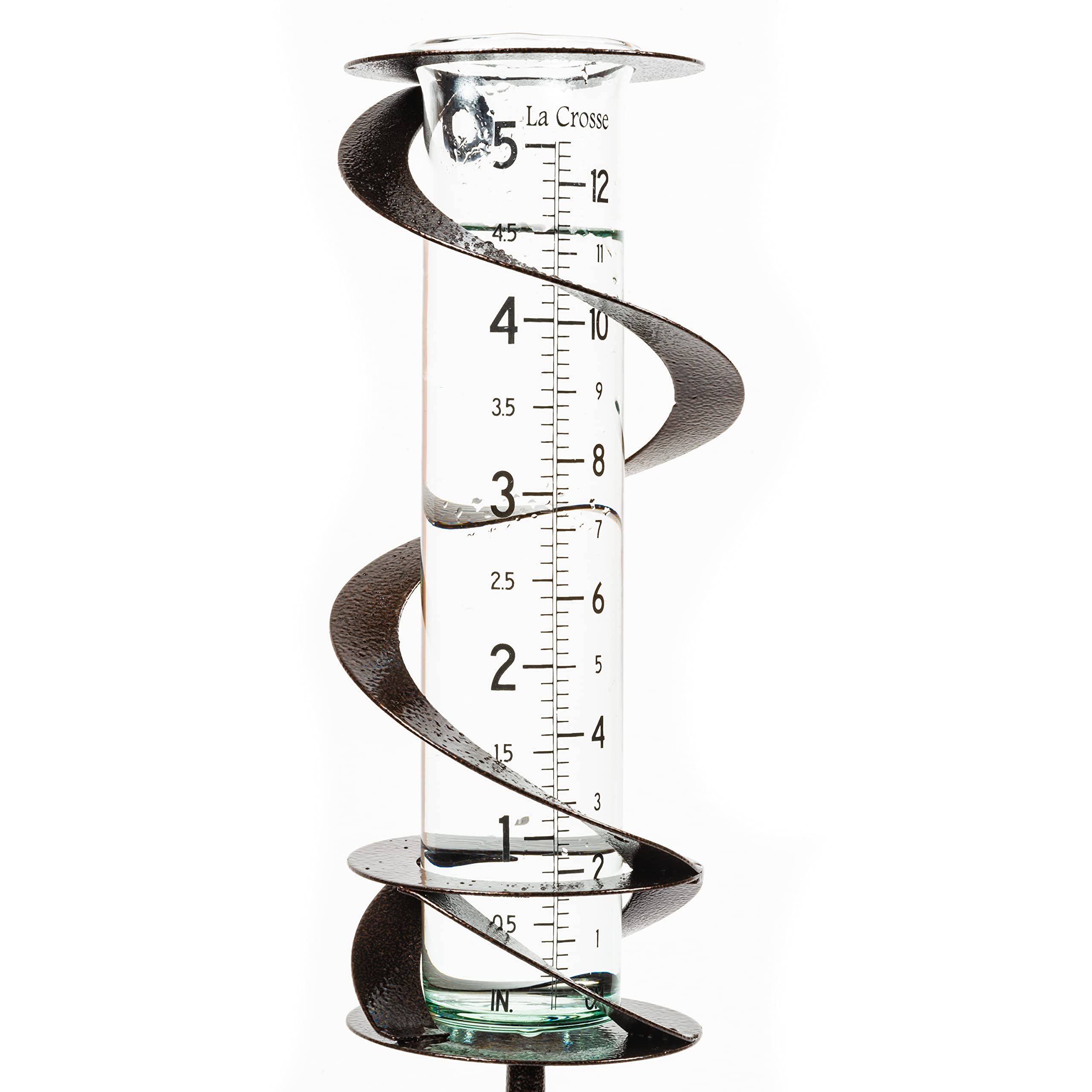 La Crosse Helix Spiral Metal Rain Gauge – Hammered Bronze Artisan Glass