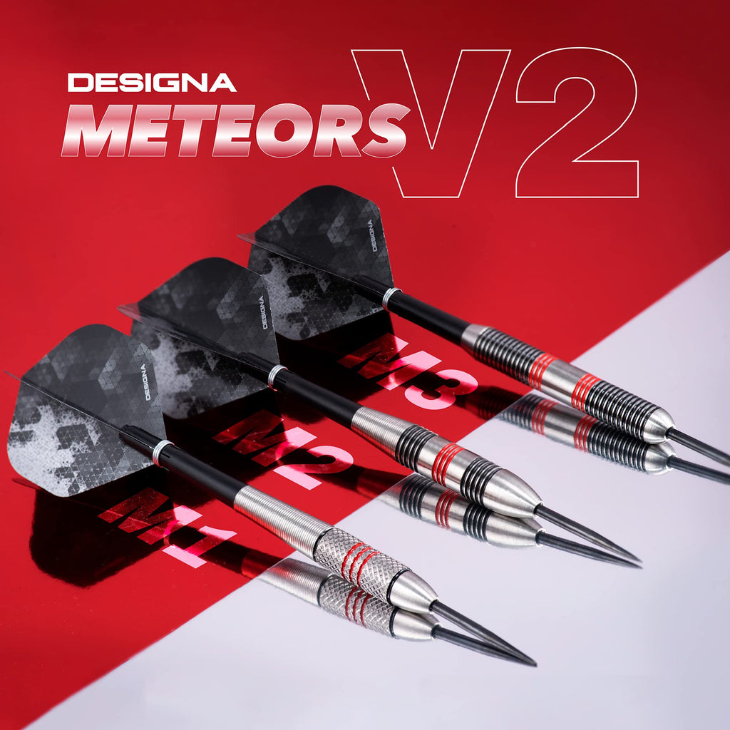 Designa Meteors 90 V2 Steel Tip Darts - 90% Tungsten Ringed - 36g