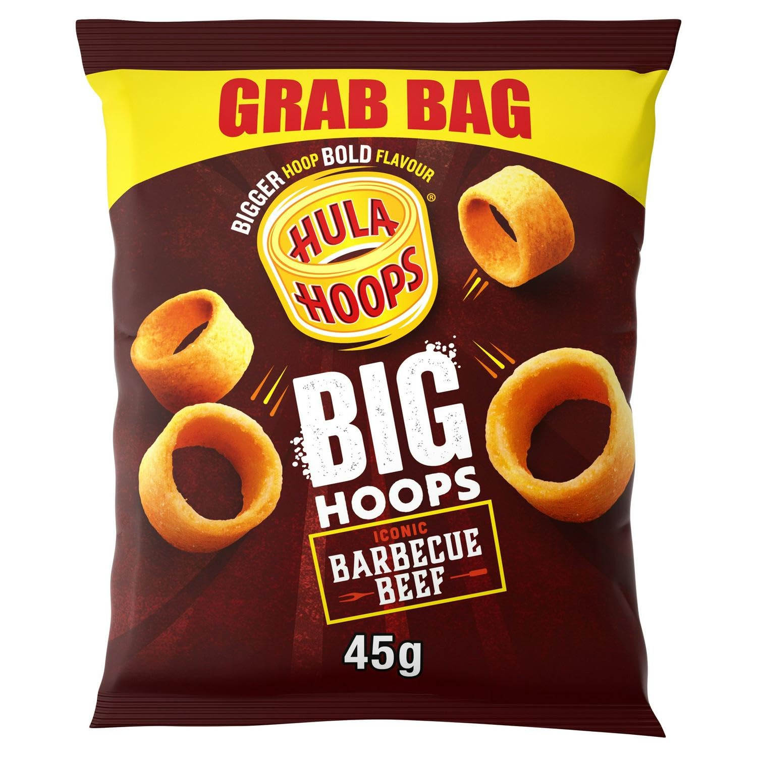 Hula Hoops Big Hoops BBQ Beef Potato Rings - 45g Bags (Case of 36)