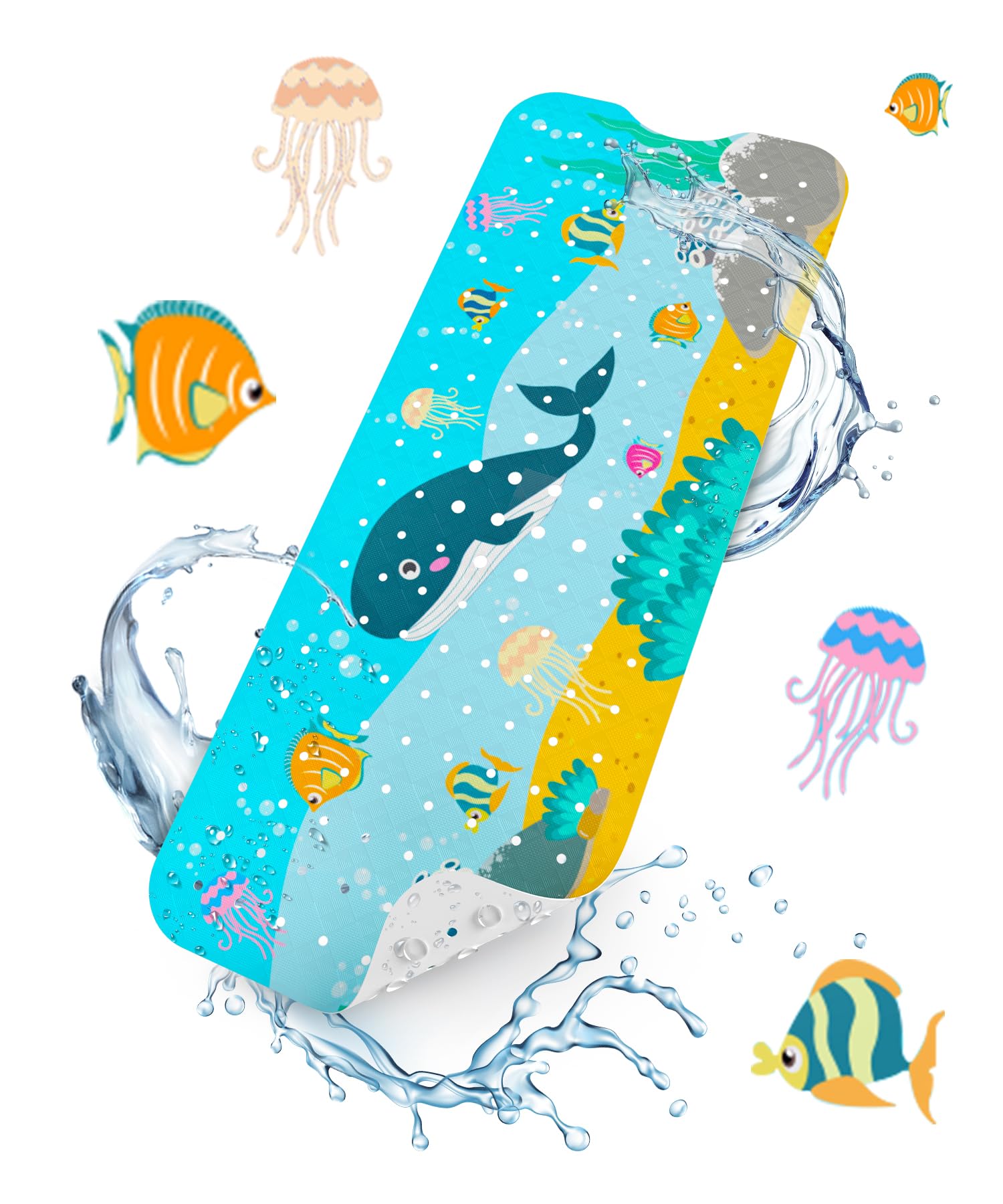 HITSLAM Extra Long Non-Slip Baby Bath Mat – Whale Ocean Theme, 101x40cm