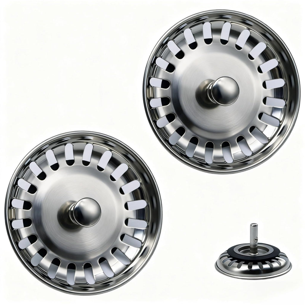 InYoHui 2 Pack Kitchen Sink Plug Strainer Stainless Steel 80mm UK Sinks - image 1