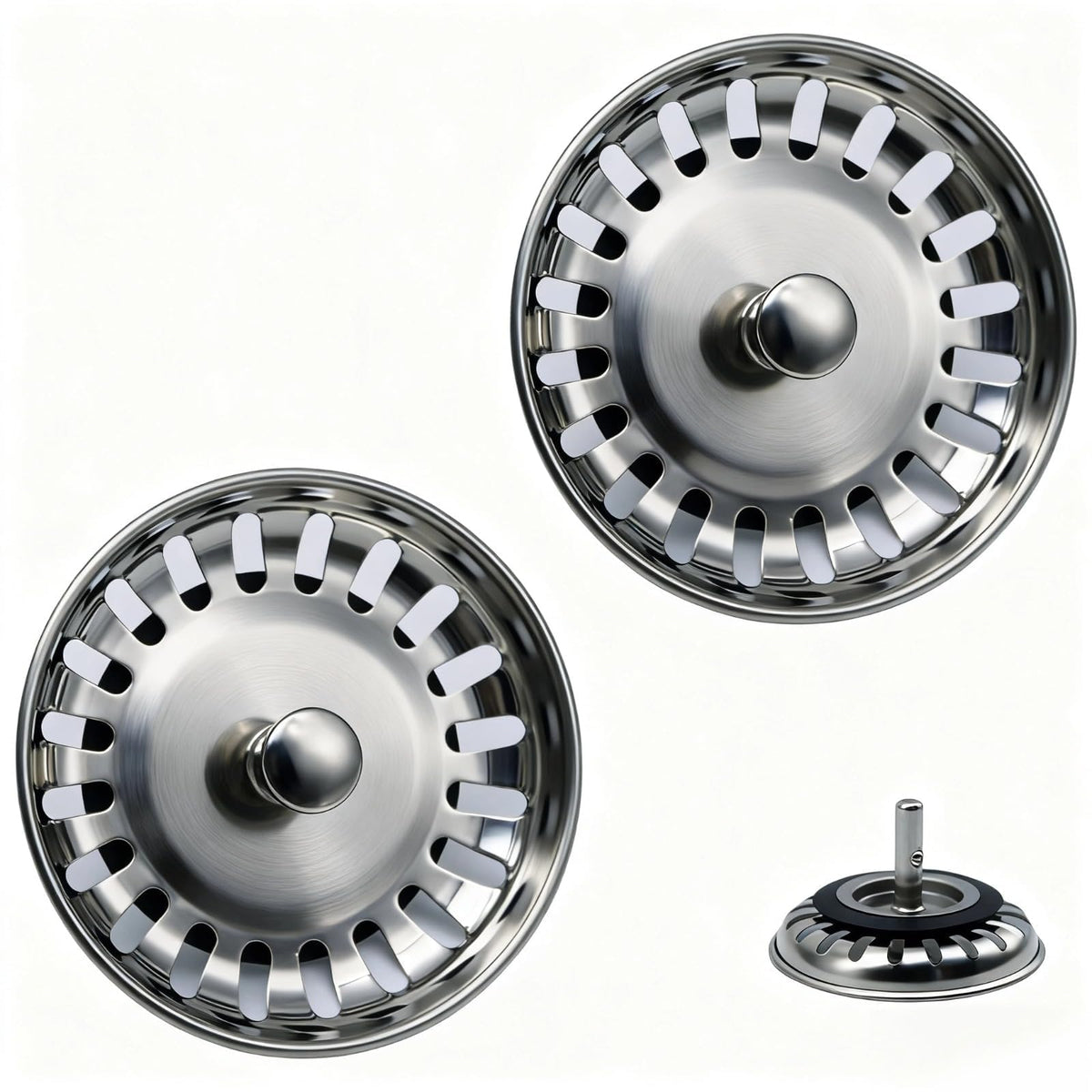InYoHui 2 Pack Kitchen Sink Plug Strainer Stainless Steel 80mm UK Sinks - image 1