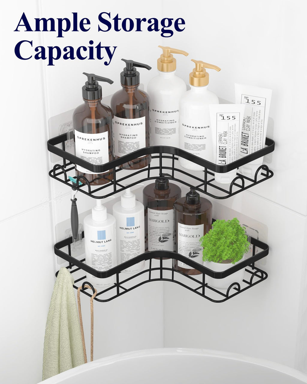 Kitsure Corner Shower Caddy, Rustproof Adhesive Shelf, Large, Black - image 3