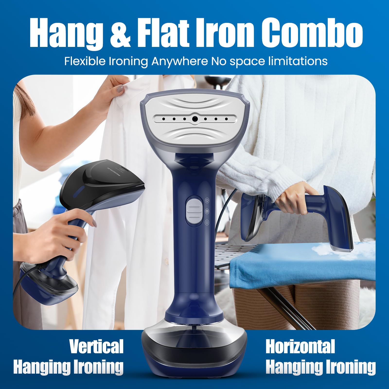 Jolof Store Handheld Fabric Steamer – 1800W Ceramic Plate Iron, Blue
