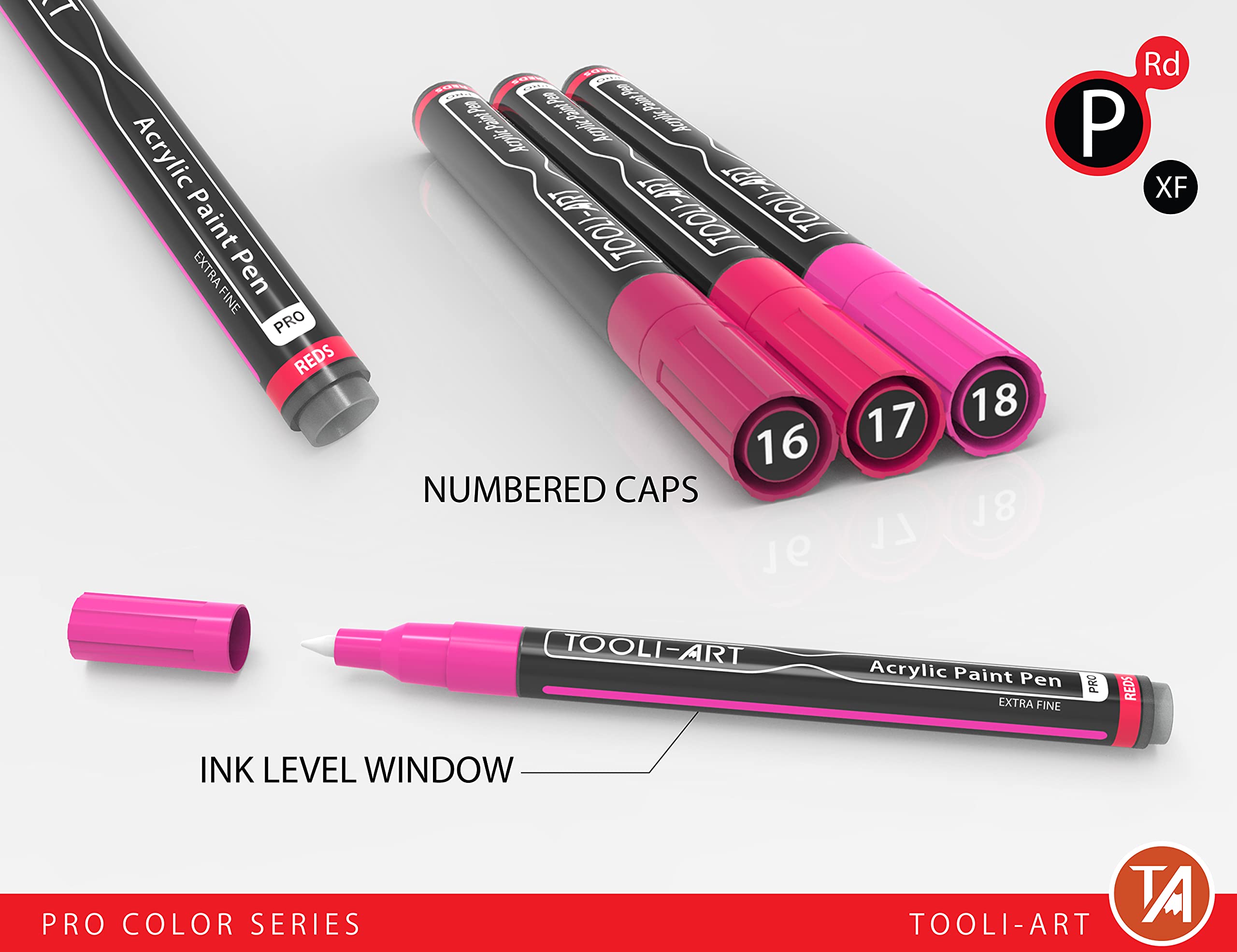 22 Red & Pink Acrylic Paint Pens, 0.7mm Extra Fine Tip Markers