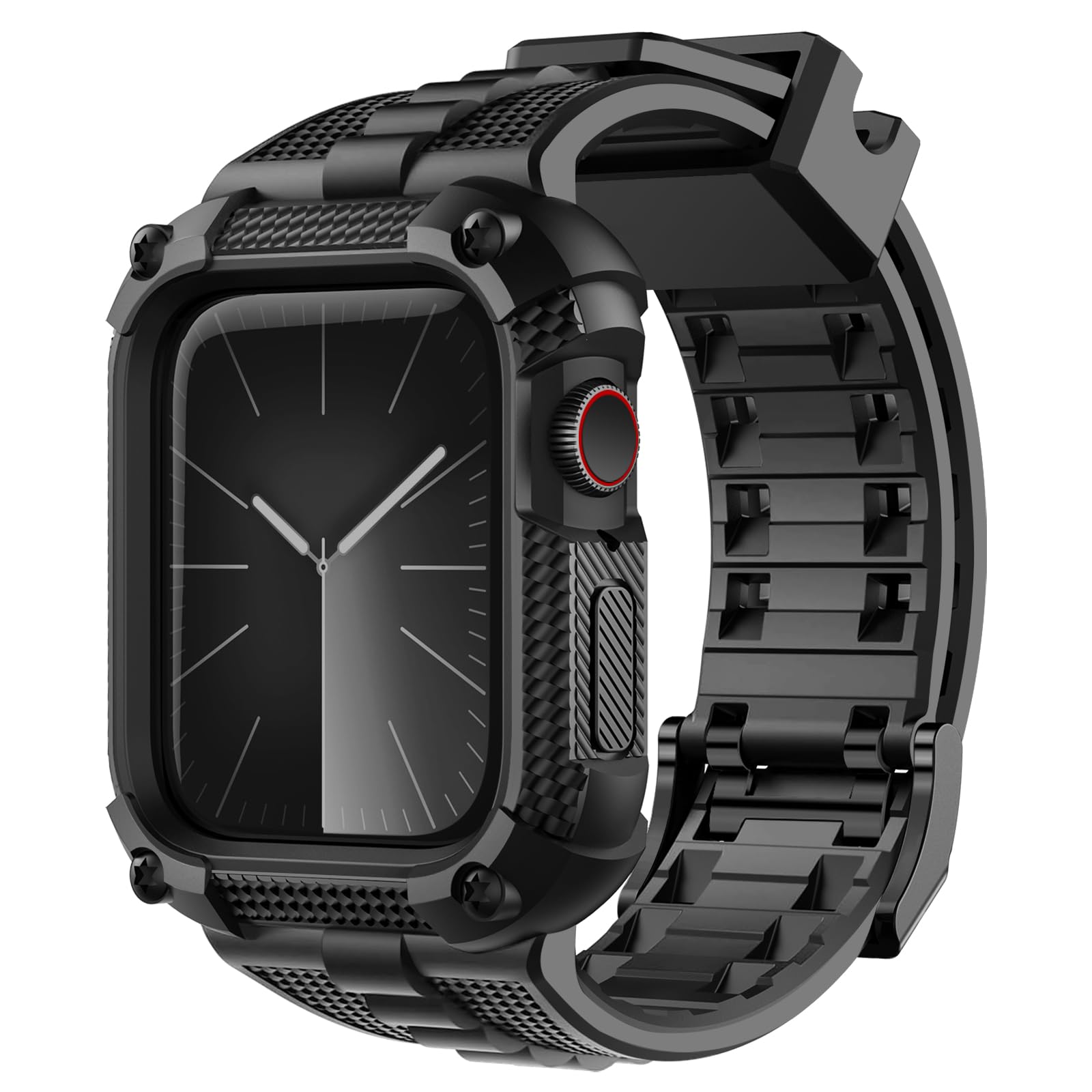 Fullmosa Rugged Apple Watch Strap with TPU Bumper Case - 44mm Black