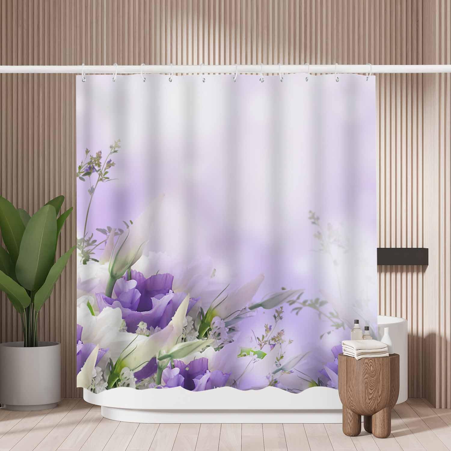 Purple Flower Shower Curtain – Mold Resistant Polyester Fabric