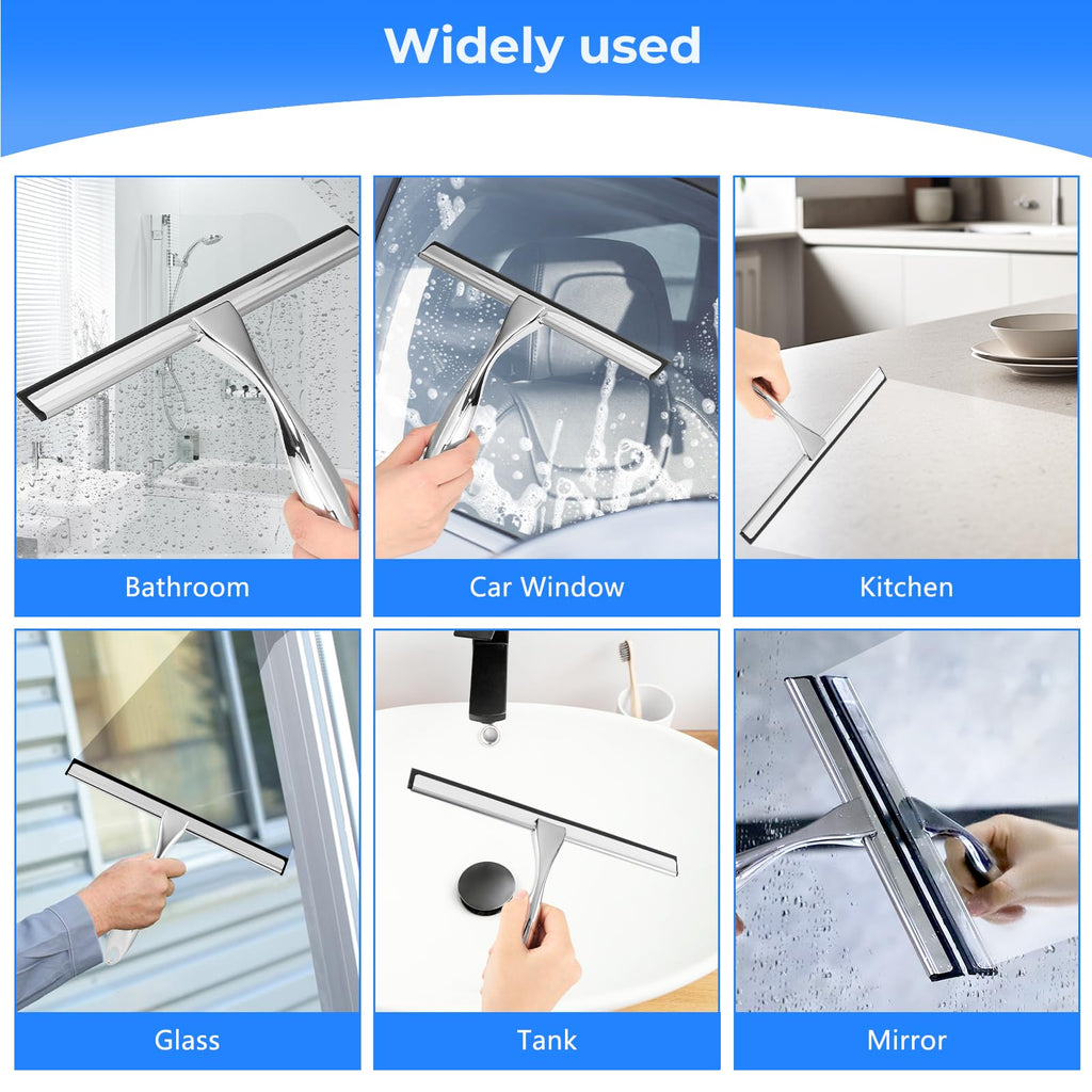 wlich Shower Squeegee, 10 Inch Stainless Steel Window Squeegee with 1 Hook - image 5
