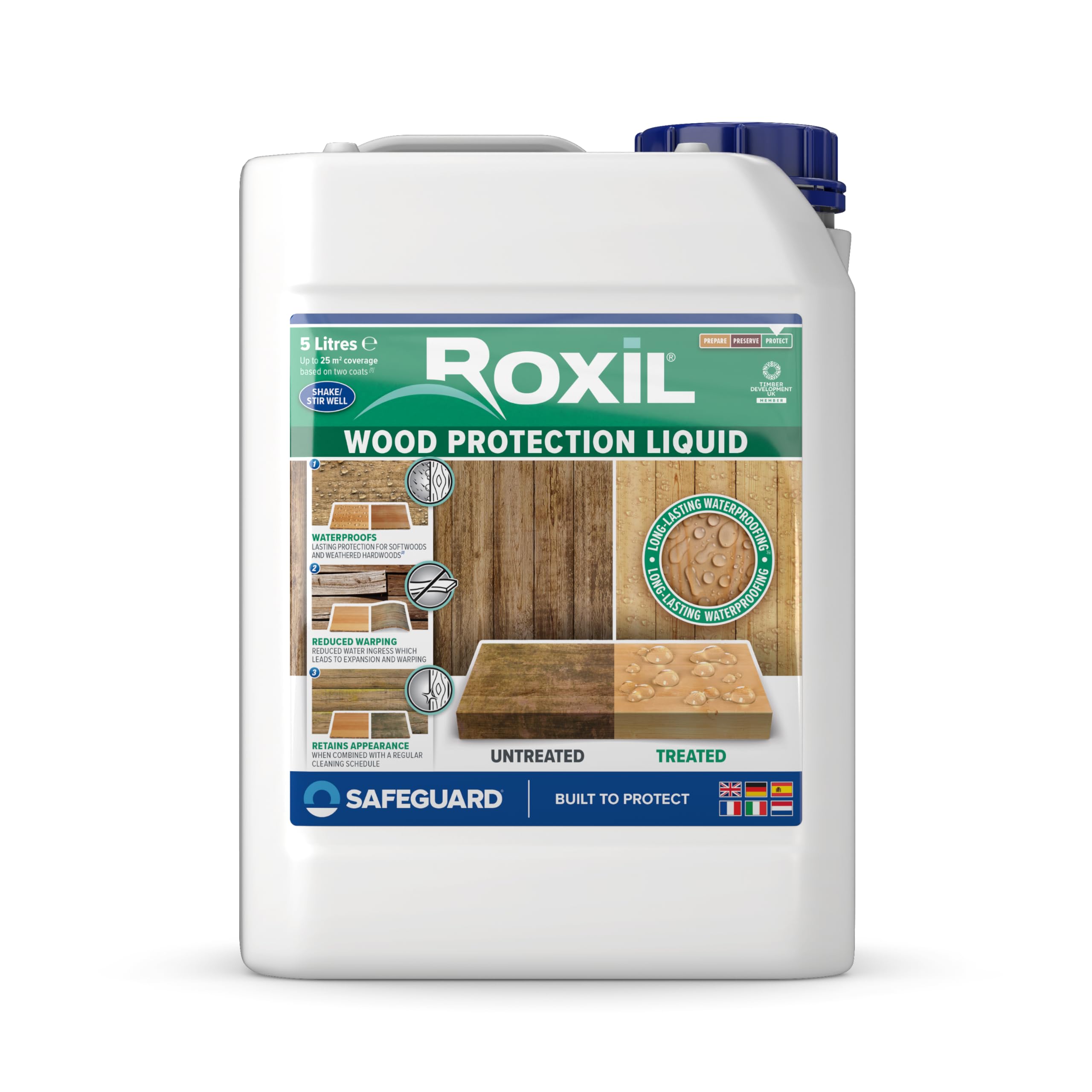 Roxil Wood Waterproofing Liquid – 5L Clear Sealer for Decking & Fences