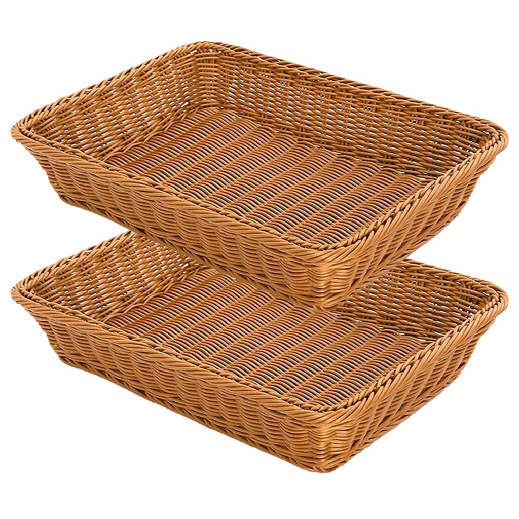 RT&BS 2Pcs Large Wicker Bread Basket Rectangular, Wicker Fruit Basket, Display Baskets for Vegetable, Imitation Rattan Tray - image 1
