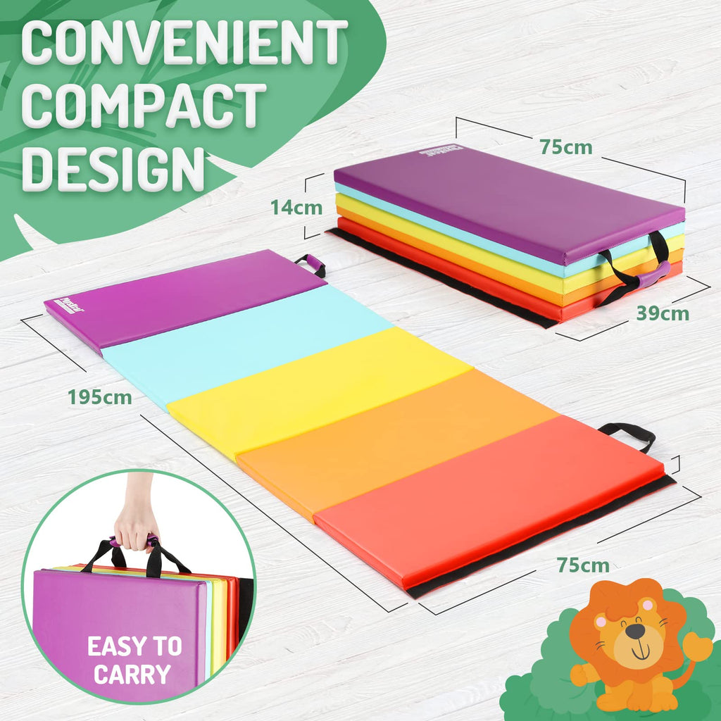 PhysKcal 5-Panel Folding Gymnastics Tumbling Mat | Thick EPE Foam Exercise Mat